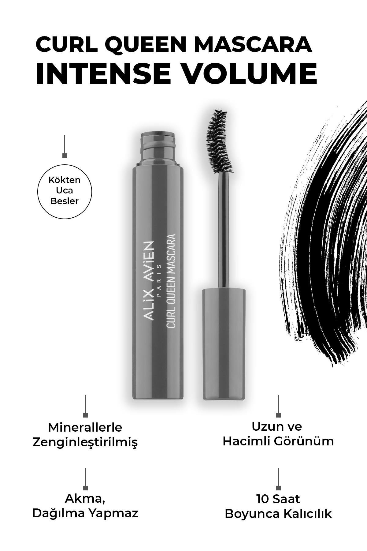Alix Avien Uzunluk Verici Ve Besleyici Siyah Maskara Curl Queen Mascara