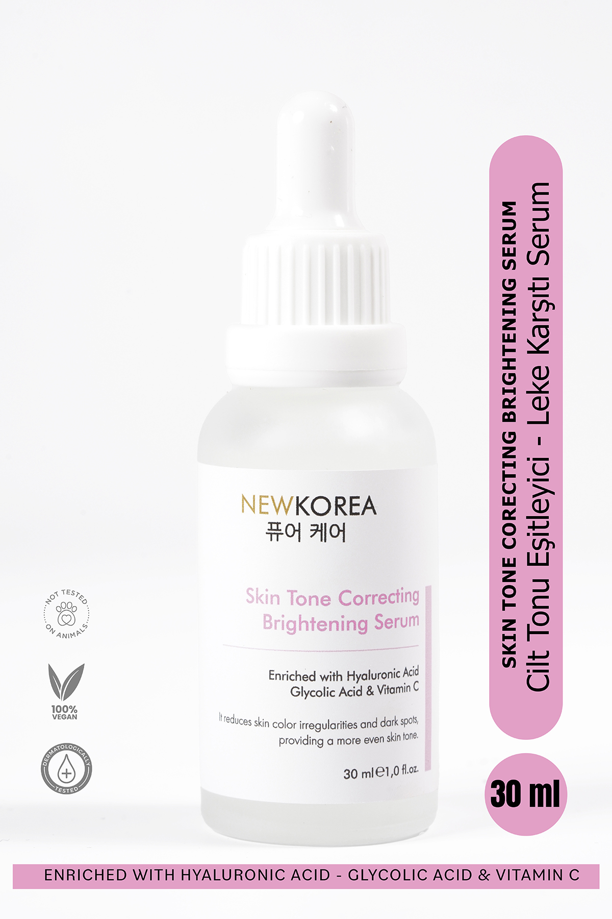 NewKorea Leke Karşıtı & Cilt Tonu Eşitleyen Aydınlatıcı Serum 30ml ( Hyaluronic Acid & Vitamin C)