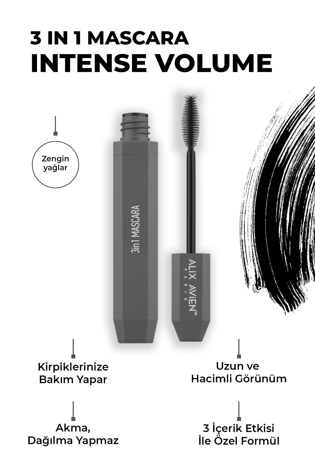 Alix Avien Yoğun Siyahlık & Hacim Veren Maskara - 3 IN 1 Mascara