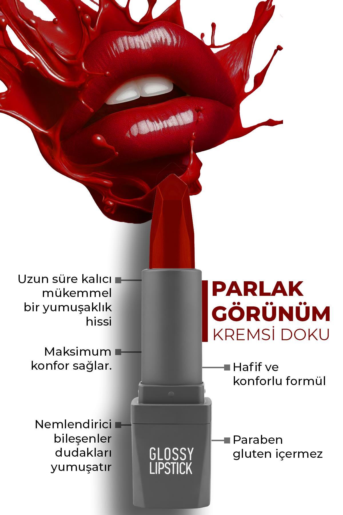 Alix Avien Uzun Süre Kalıcı Yoğun Renk Veren Nemlendirici Parlak Ruj - Glossy Lipstick 323 Ruby Red