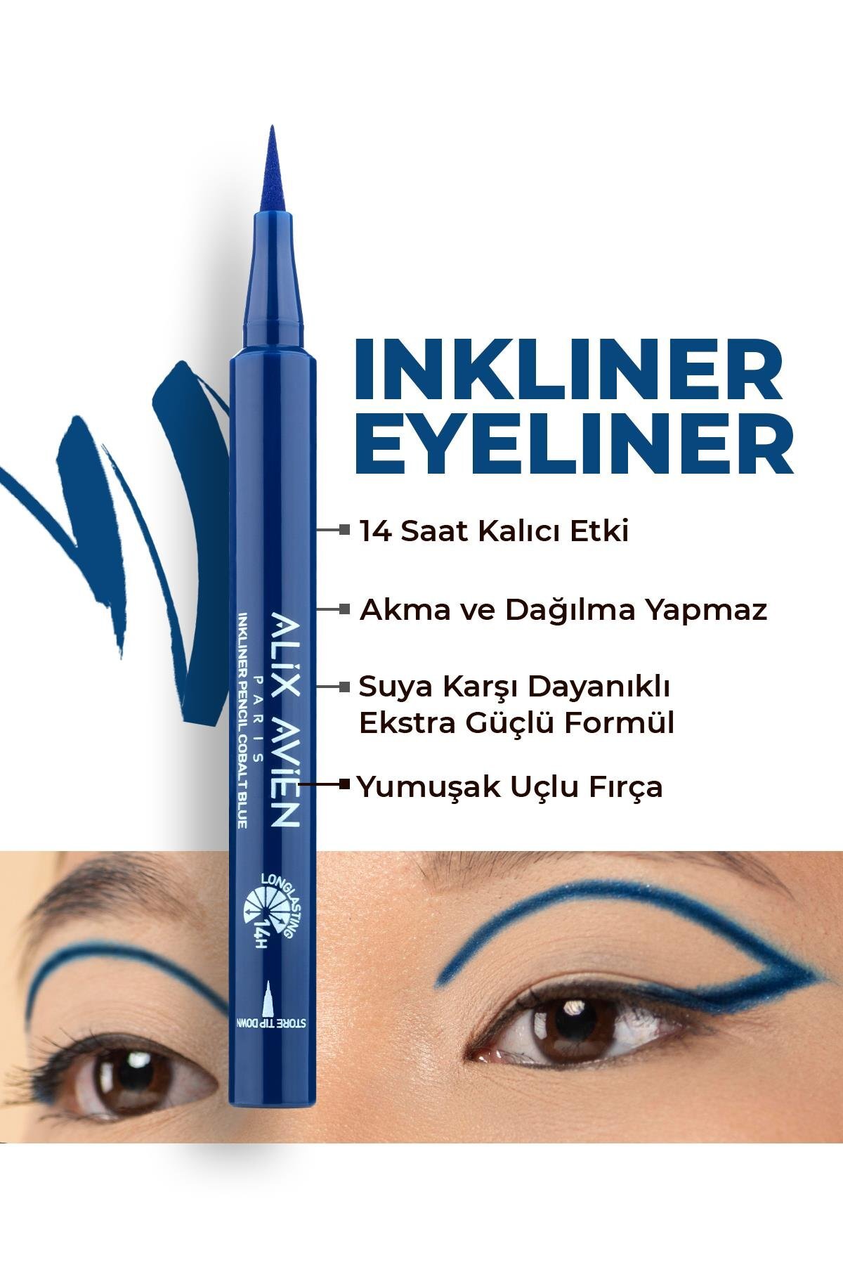 Alix Avien Uzun Süre Kalıcı, Suya Dayanıklı ve Yumuşak Uçlu Lacivert Göz Kalemi - Inkliner Eyeliner Cobalt Blue