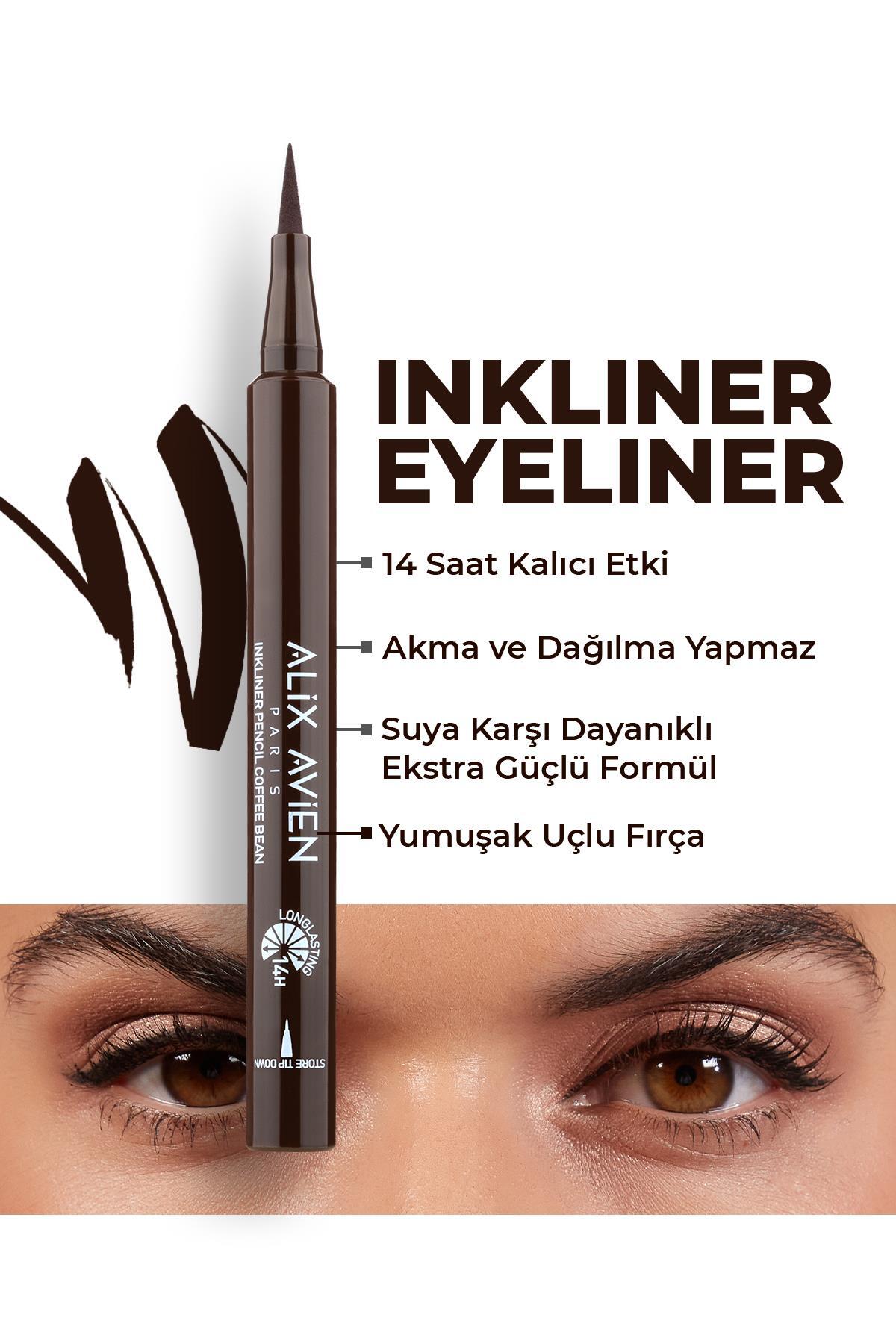Alix Avien Uzun Süre Kalıcı, Suya Dayanıklı ve Yumuşak Uçlu Kahverengi Göz Kalemi- Inkliner Eyeliner Coffe Bean