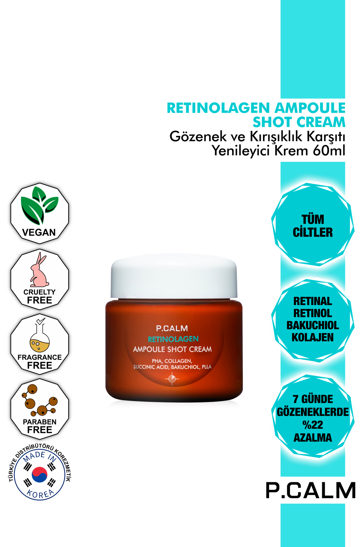 P Calm P.calm Retinal, Retinol, Bakuchiol, Kolajenli Kırışıklık Ve Gözenek Karşıtı Retinolagen Krem 60ml