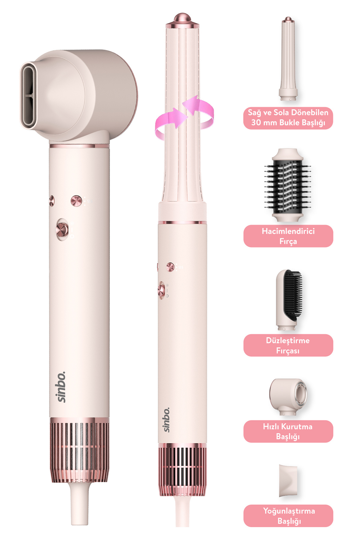 Sinbo Pro Compact Uzun Multi-styler Hava Üfleme 5in1 Saç Şekillendirici Bldc Motor Shd-1719
