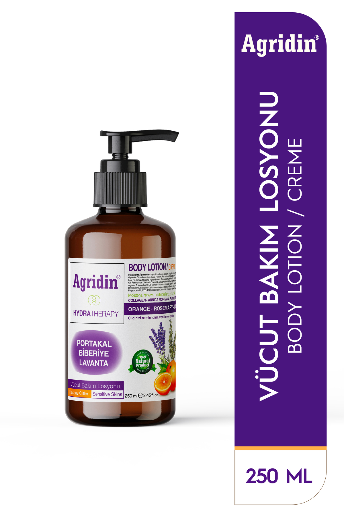 Agridin Selülit Karşıtı Lavanta Biberiye Portakal Collagen (KOLOJEN) Içerikli Vücut Losyonu 250 ml