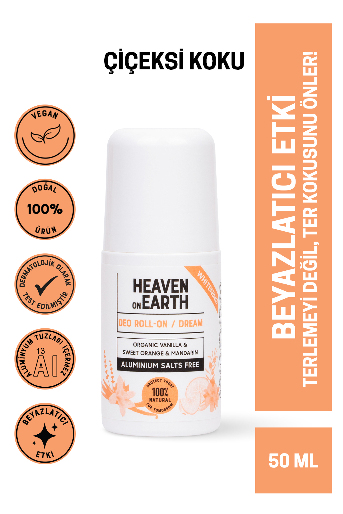Heaven on Earth %100 Doğal Organik Beyazlatıcı Vanilyalı Roll On Dream Alüminyum Içermez Ter Kokusu Önleyici Vegan