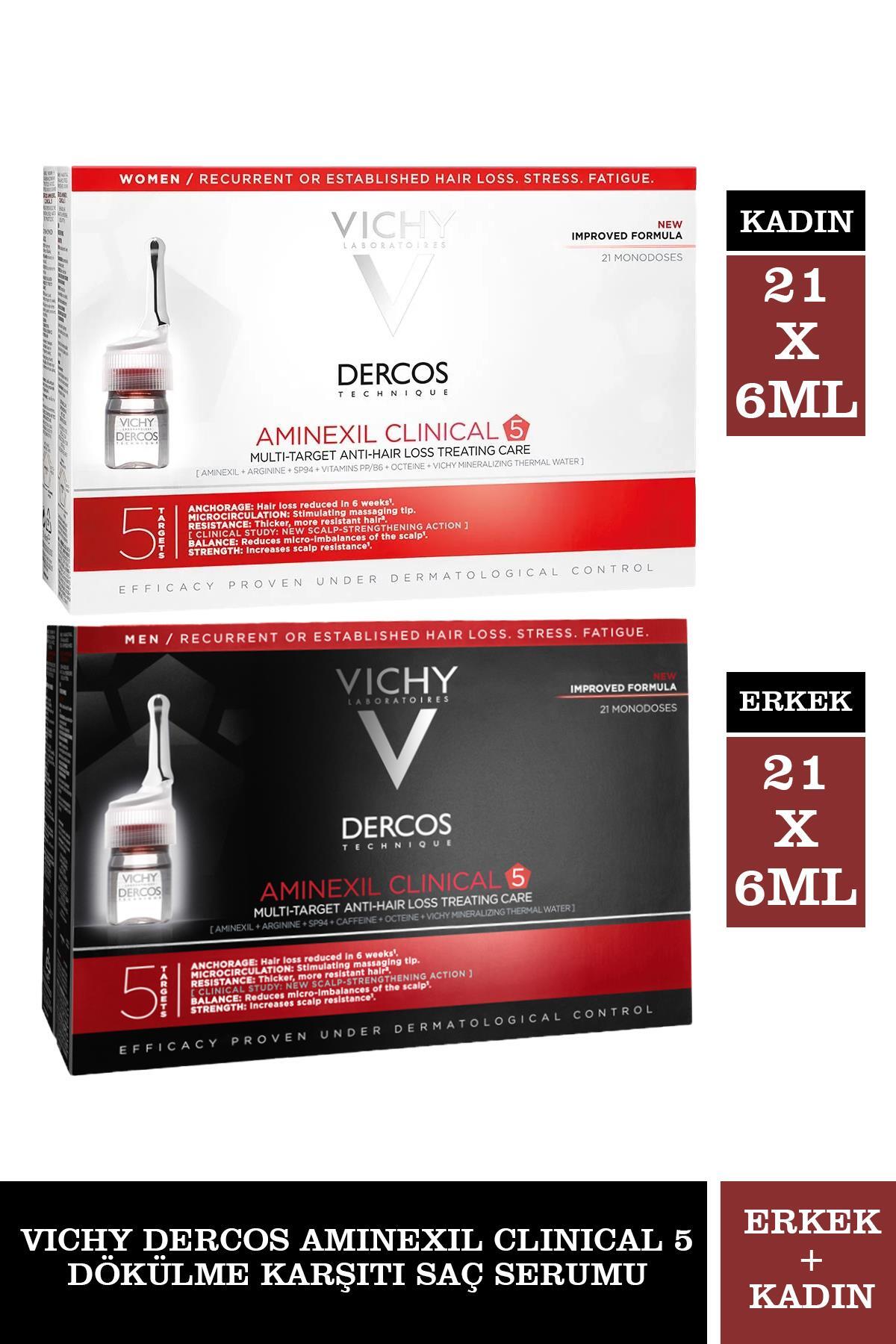 Vichy Dercos Aminexil Clinical 5 Erkek Dökülme Karşıtı Saç Serumu 21 x 6 ml + Vichy Dercos Aminexil