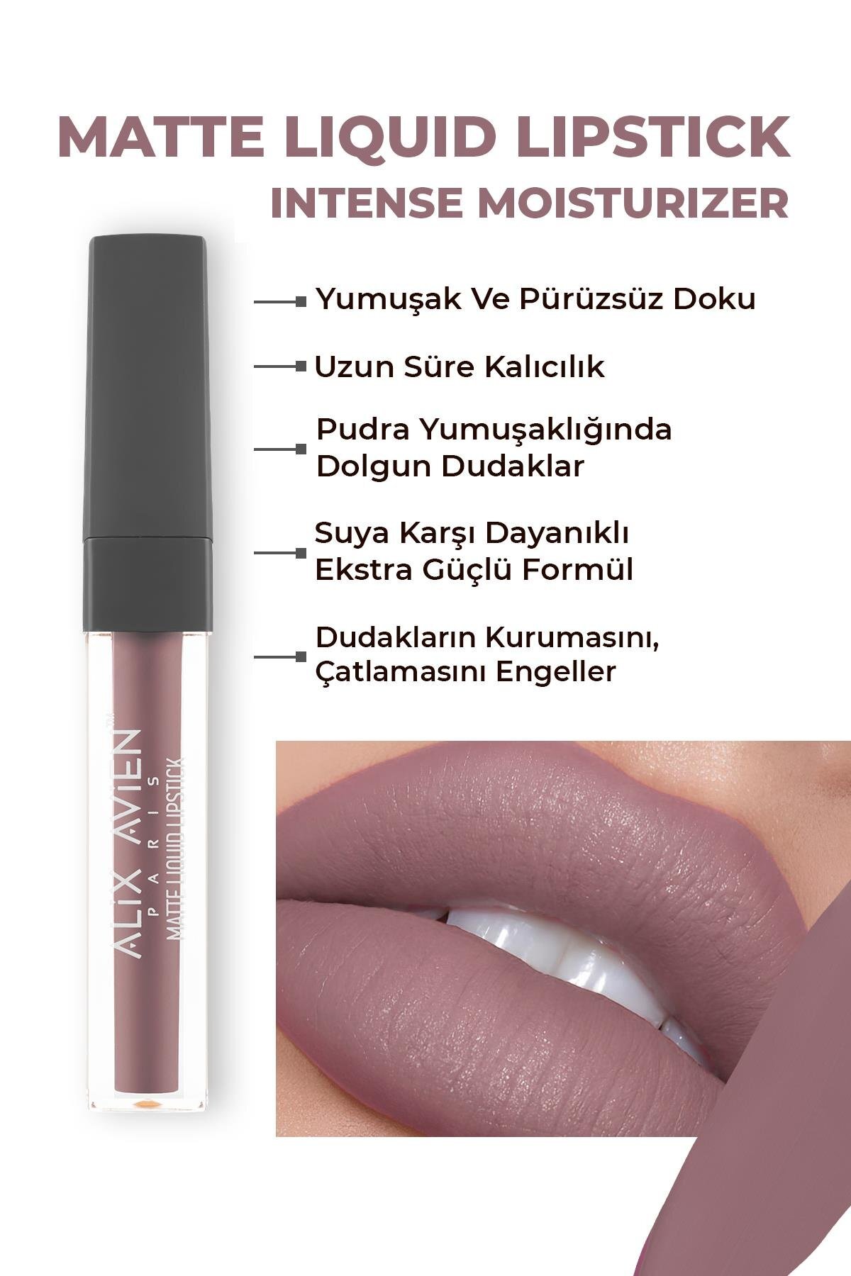 Alix Avien Uzun Süre Kalıcı Kadifemsi Kuruma Yapmayan Mat Likit Ruj - Matte Liquid Lipstick 511 Ashy Rose