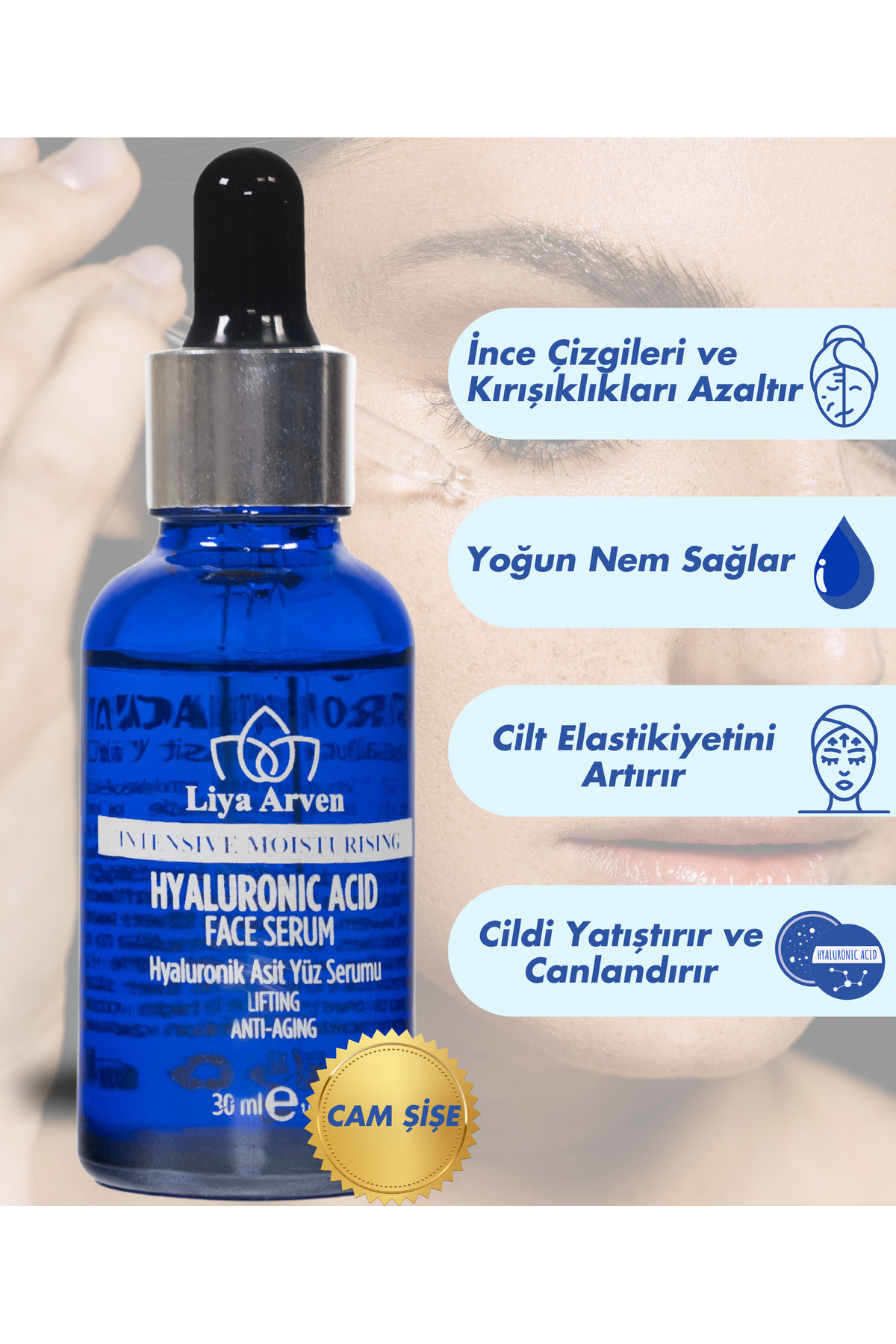 Liya Arven Kırışıklık Karşıtı Hyaluronik Asit Yüz Serumu - 30ml
