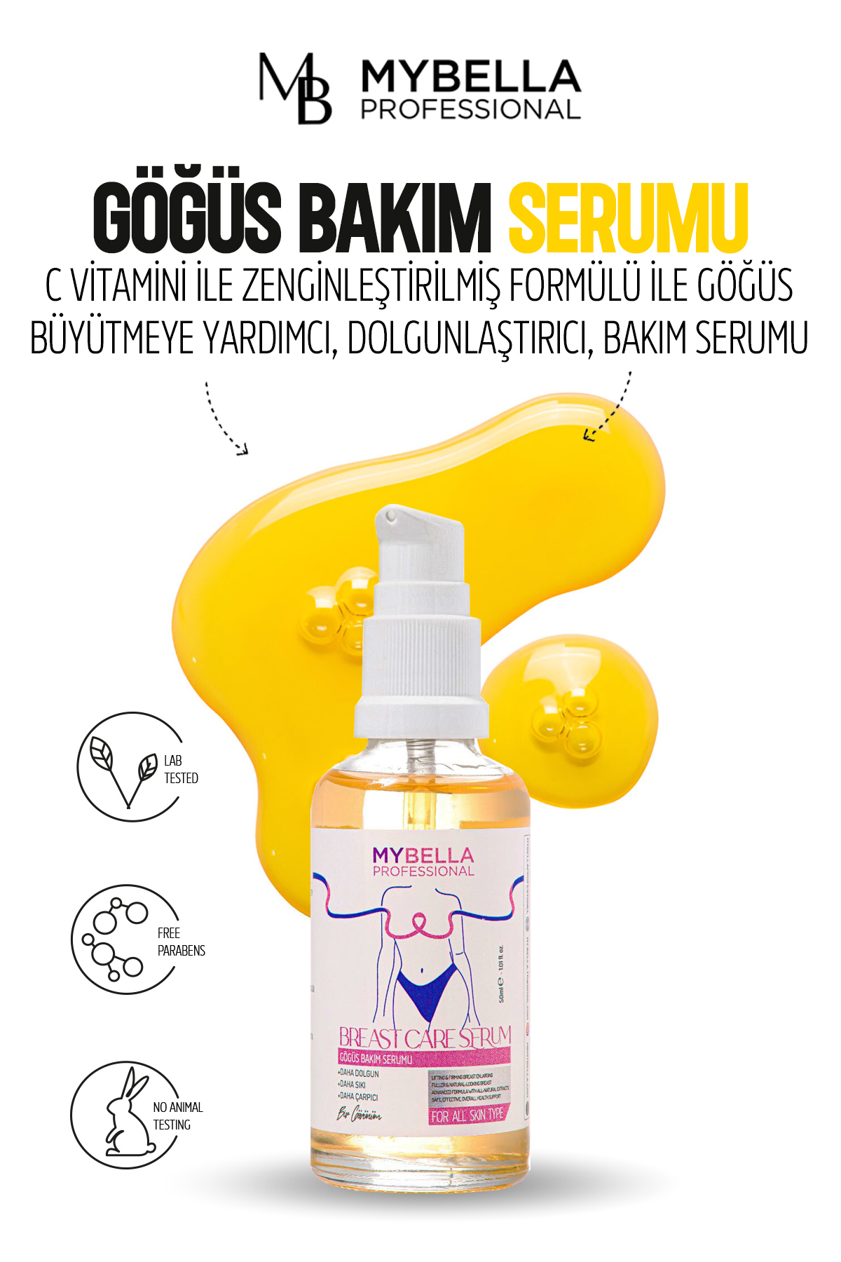 MY Bella Kozmetik Göğüs Büyütmeye Yardımcı, Gögüs Bakım Serumu. 50 ml C Vitamini
