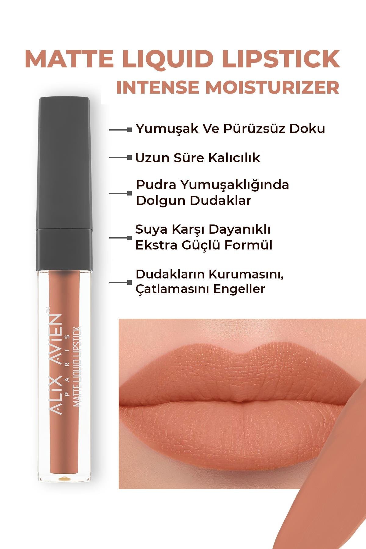 Alix Avien Uzun Süre Kalıcı Kadifemsi Kuruma Yapmayan Mat Likit Ruj - Matte Liquid Lipstick 503 Terracotta Nude