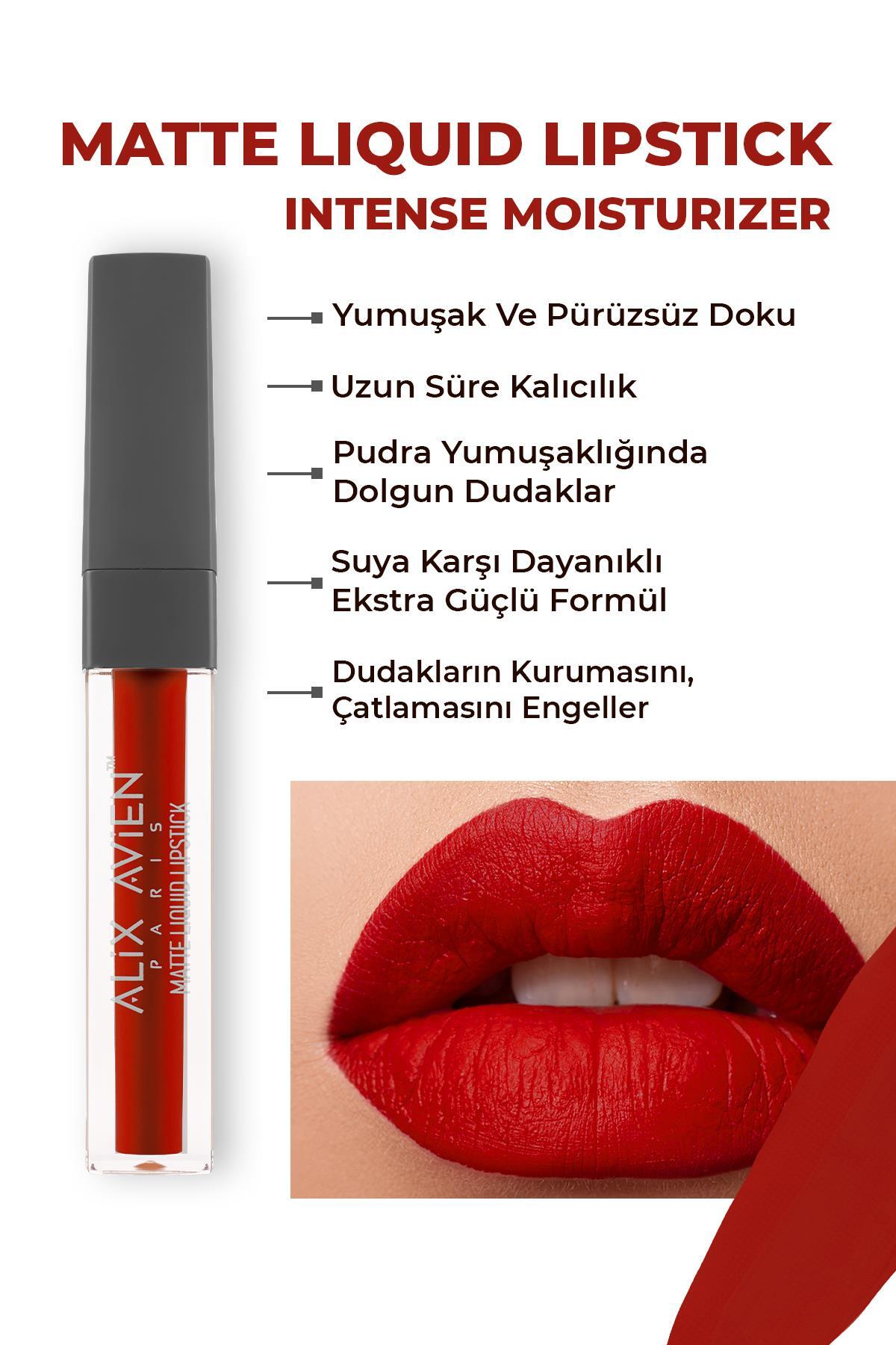 Alix Avien Uzun Süre Kalıcı Kadifemsi Kuruma Yapmayan Mat Likit Ruj - Matte Liquid Lipstick 521 Wild Red
