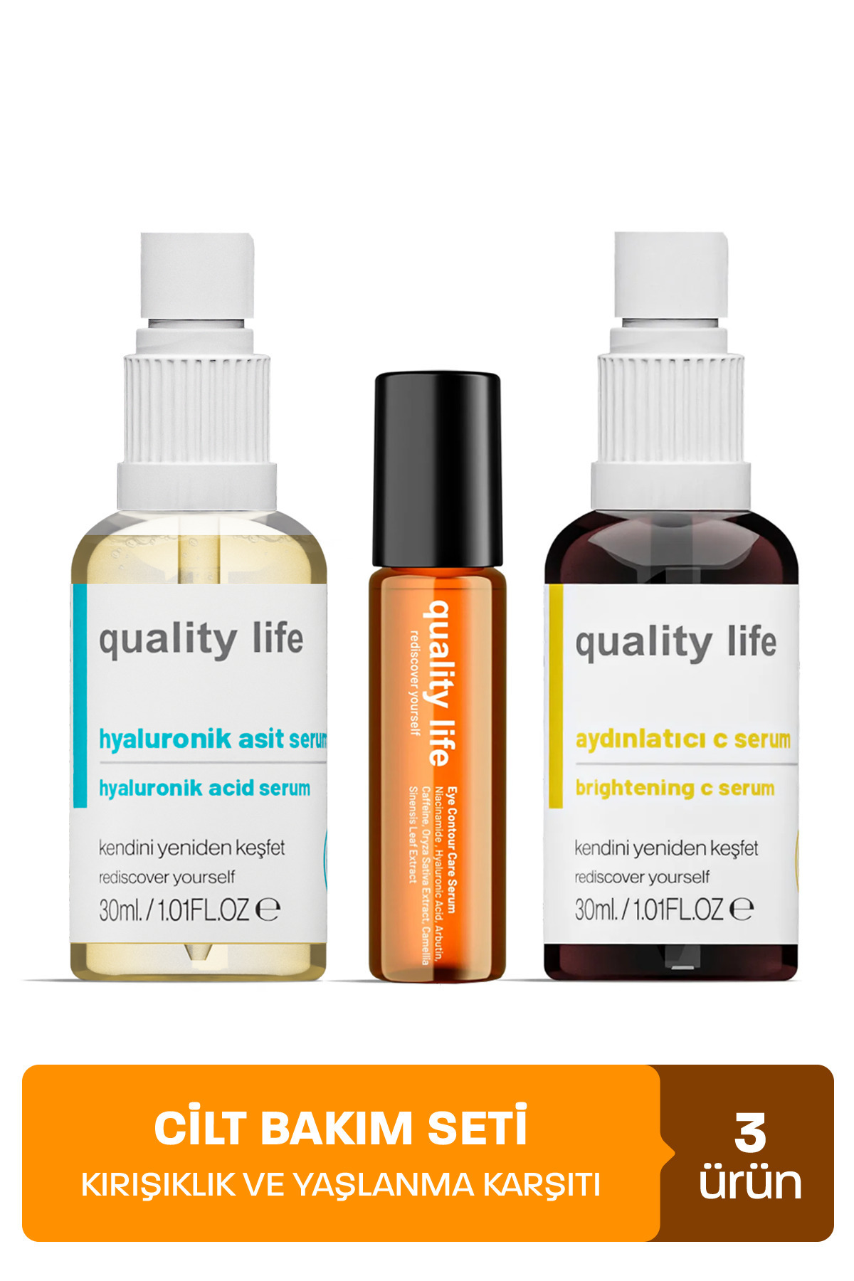 Quality Life Yaşlanma Kırışıklık Karşıtı Göz Çevresi Hyaluronik Asit Arbutin C Vitamini Serum Yoğun Nemlendirici
