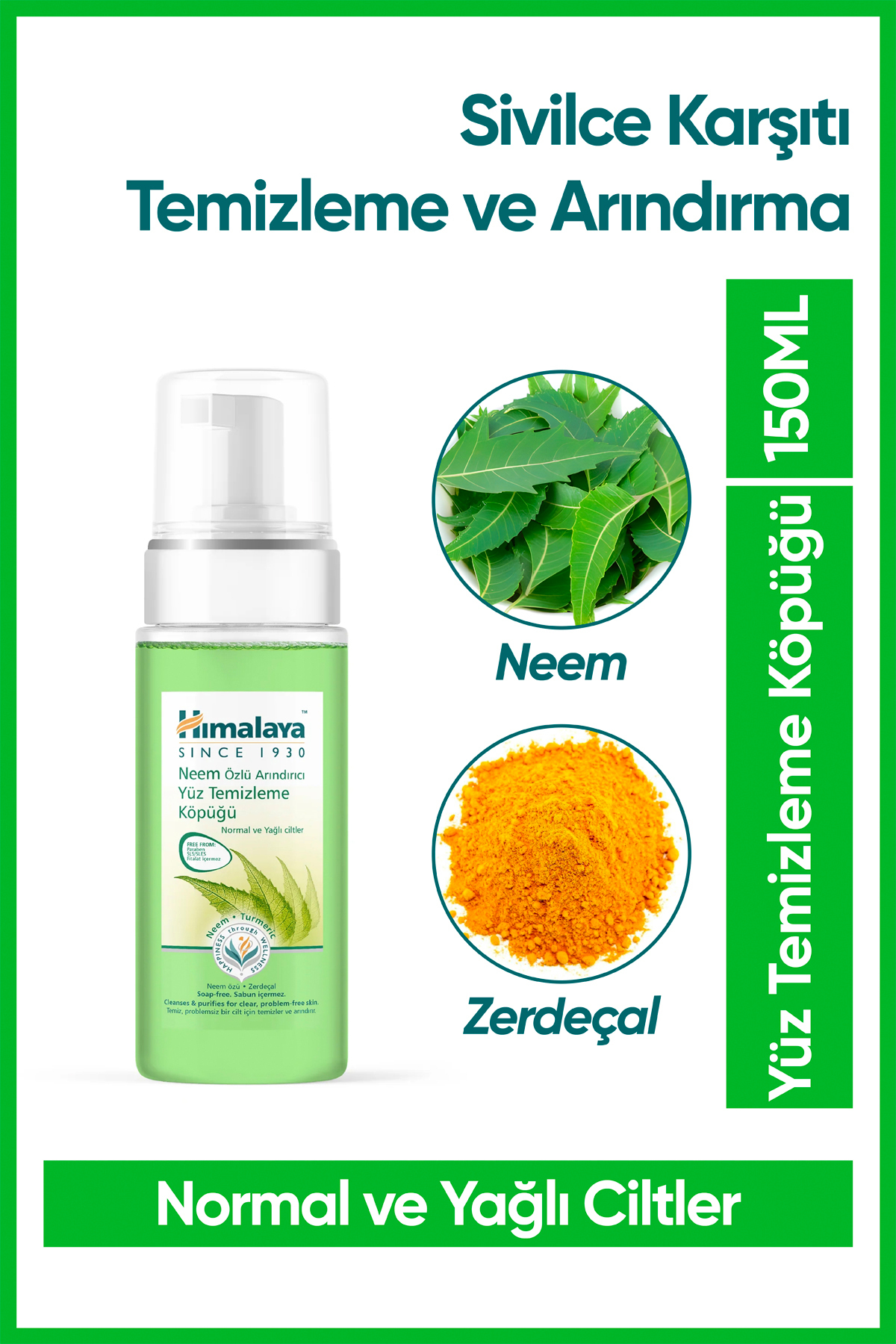 Himalaya Since 1930 Arındırıcı Yüz Temizleme Köpüğü, Neem, Zerdeçal, Parabensiz, Normal Ve Yağlı Ciltler, 150 ml