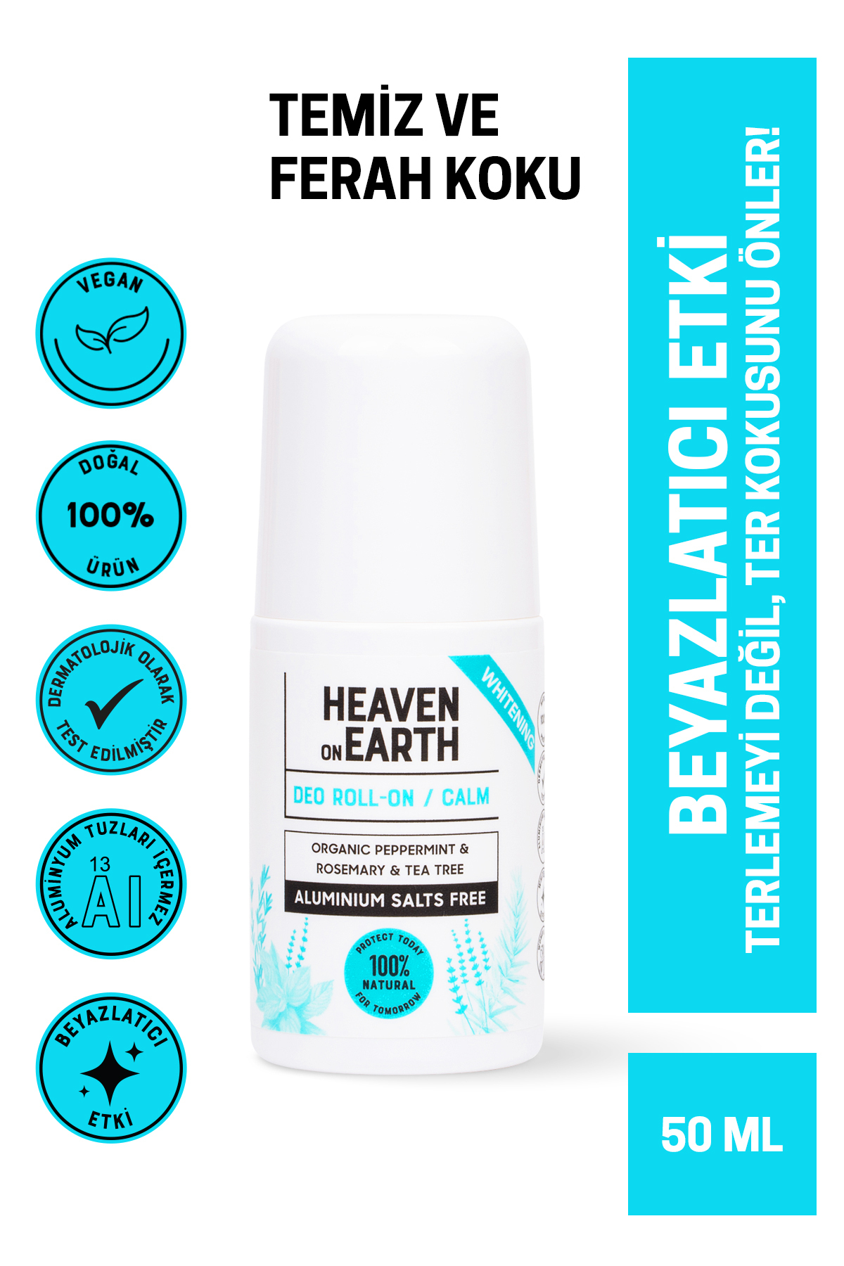 Heaven on Earth %100 Doğal Organik Beyazlatıcı Roll On Calm Ferahlık Alüminyum Içermez Ter Kokusu Önleyici Vegan