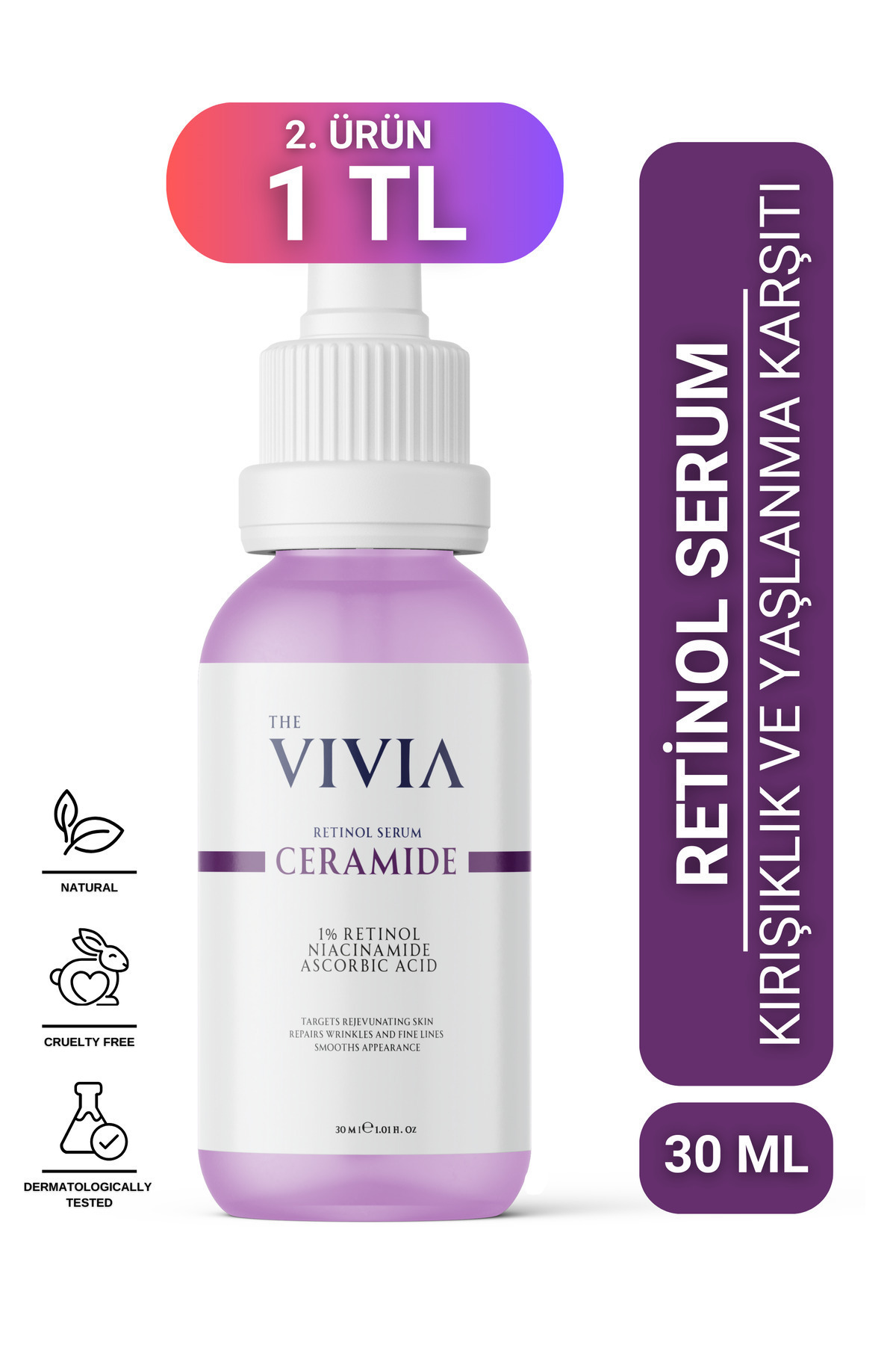 The Vivia Kırışıklık, Ince Çizgi Ve Yaşlanma Karşıtı Retinol Serum Askorbik Asit, Retinol, Seramid 30 ml