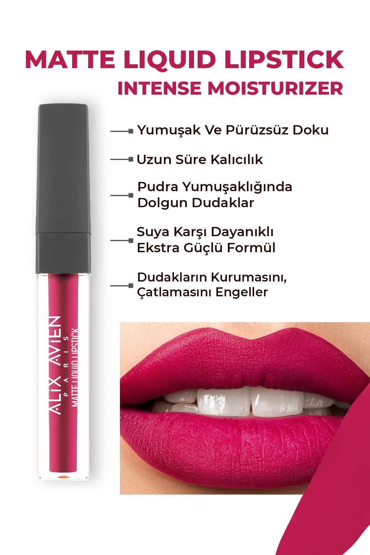 Alix Avien Uzun Süre Kalıcı Kadifemsi Kuruma Yapmayan Mat Likit Ruj - Matte Liquid Lipstick 514 Bright Fuchsia