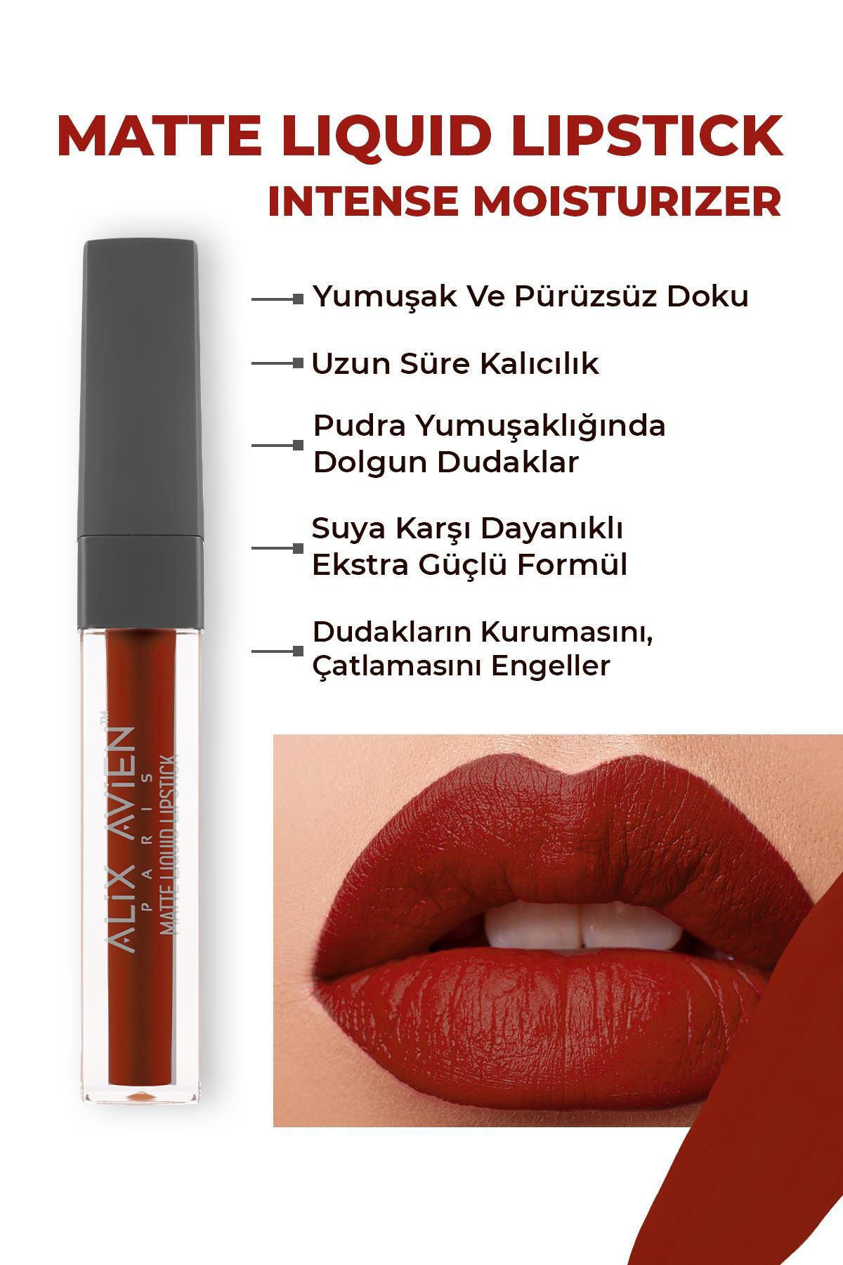 Alix Avien Uzun Süre Kalıcı Kadifemsi Kuruma Yapmayan Mat Likit Ruj - Matte Liquid Lipstick 524 Ruby Red