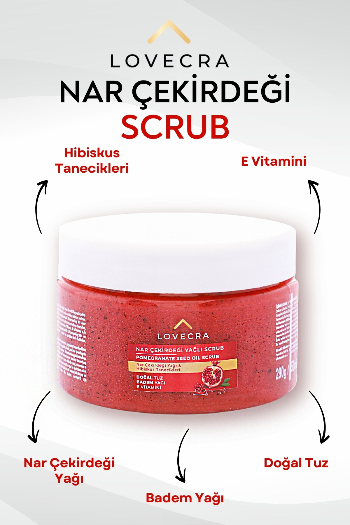 LOVECRA Body Scrub Besleyici Arındırıcı Cilt Nemlendirici Cilt Tonu Eşitleyici Bakım Peelingi 290gr