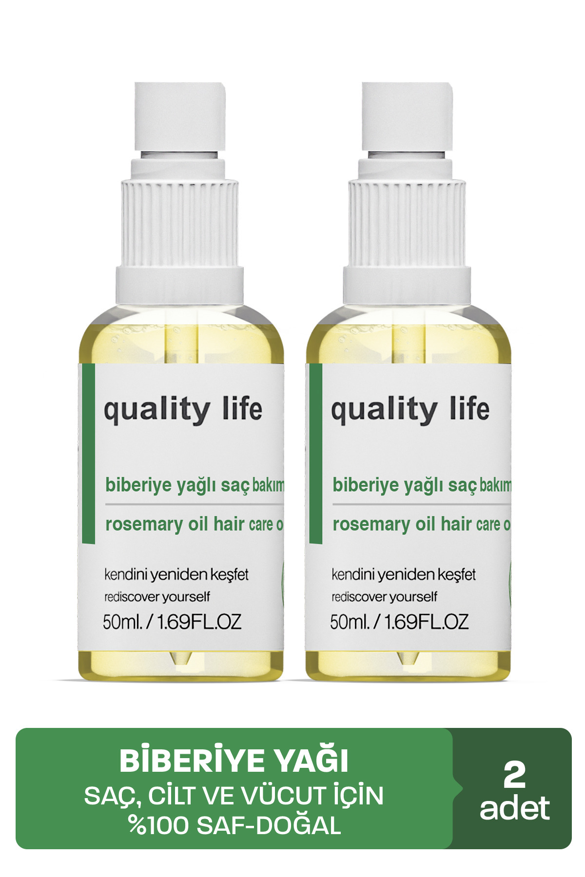 Quality Life 2 Adet Biberiye Yağı - 50ML X 2 - %100 Saf ve Doğal Rosemary Oil Complex