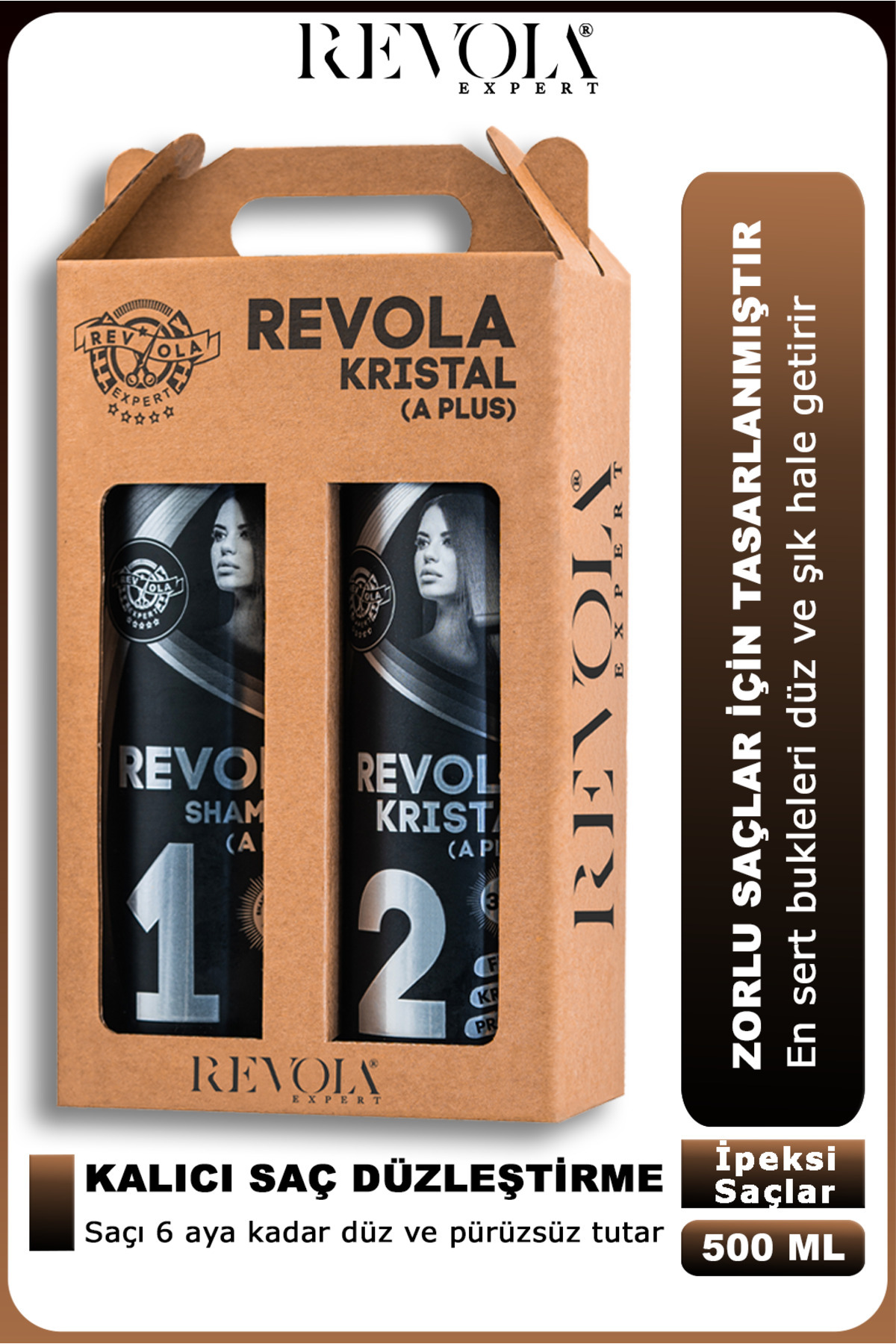 REVOLA EXPERT Kristal A Plus Orijinal Brezilya Fönü Keratin Protein Betox Kıvırcık Saç Düzleştirici Bakım Kremi 500