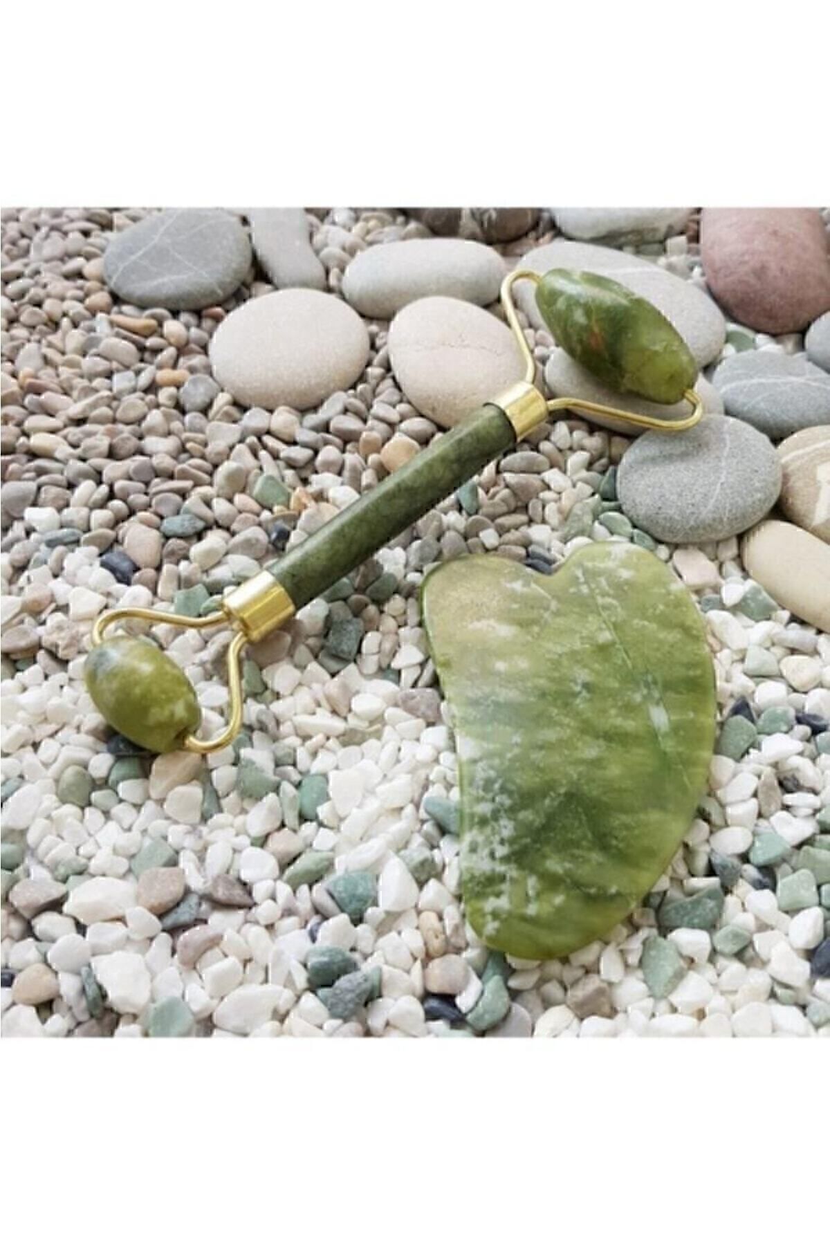 Yeşim Doğal Taş Face Roller + Gua Sha Yüz Masaj Taşı 2'li Set