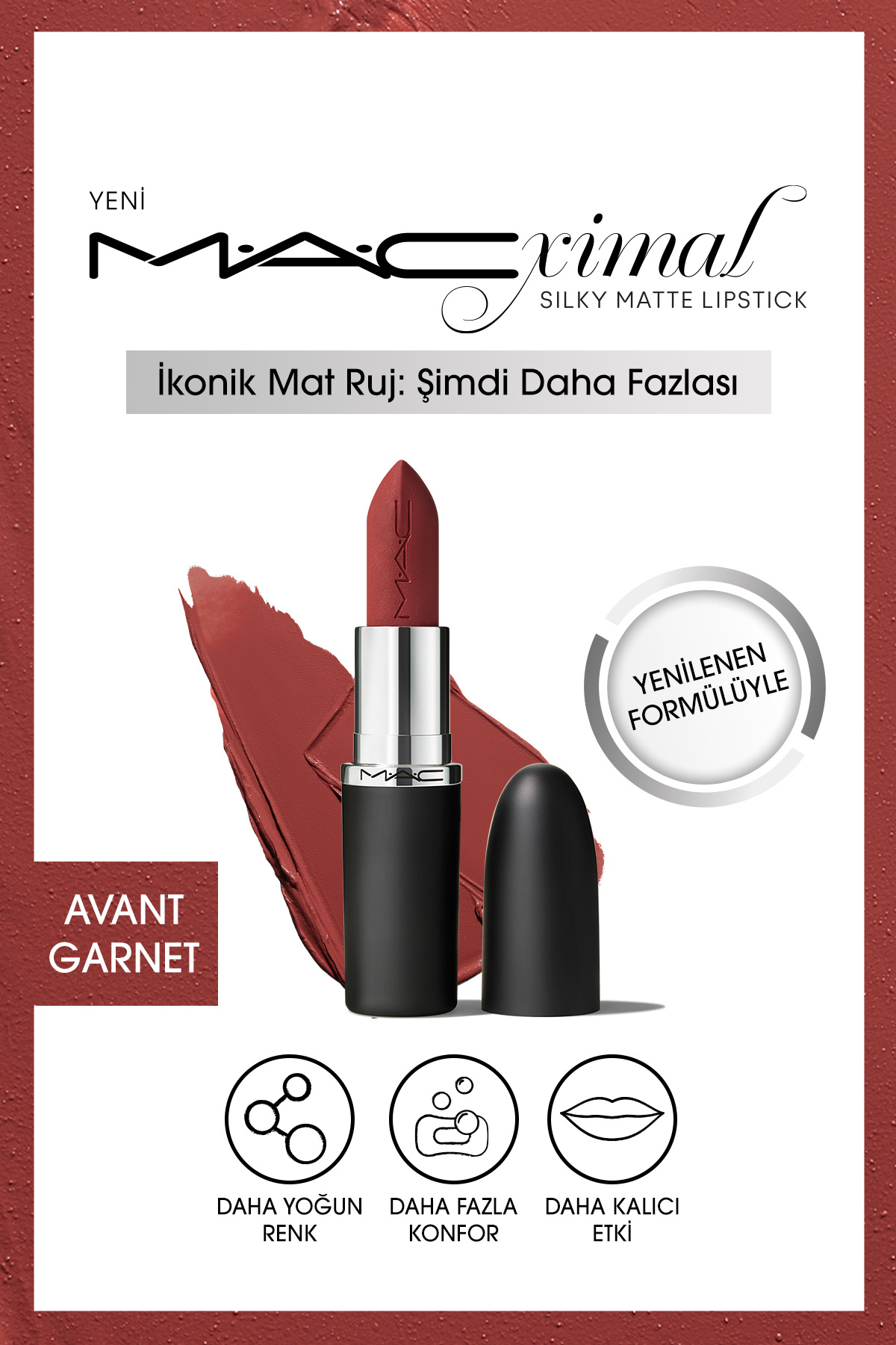 M.A.C AVANT GARNET 3 G M·a·cxımal Silky Matte Lipstick Nemlendirme Etkili Yoğun Renk Sağlayan Ruj