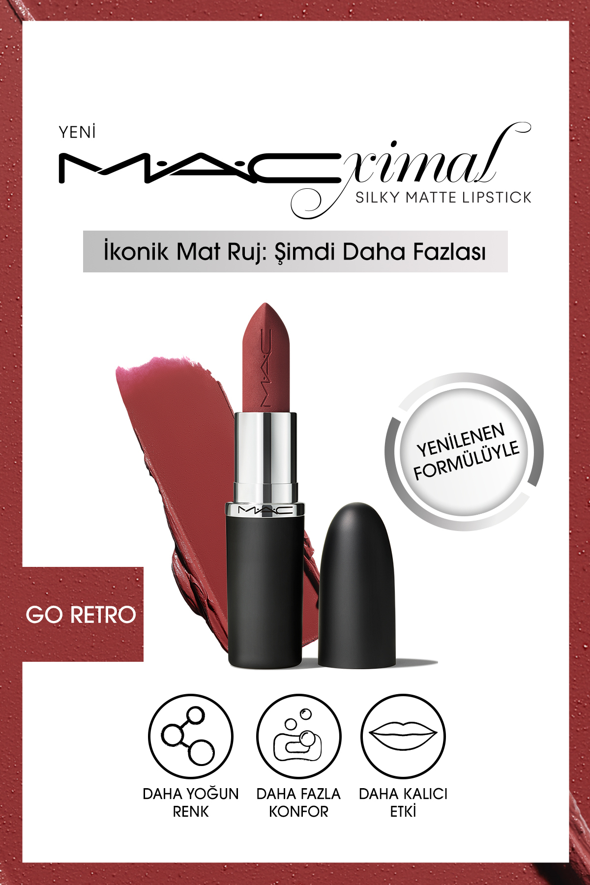 M.A.C GO RETRO 3.5 G M·a·cximal Silky Matte Lipstick Nemlendirme Etkili Yoğun Renk Sağlayan Ruj