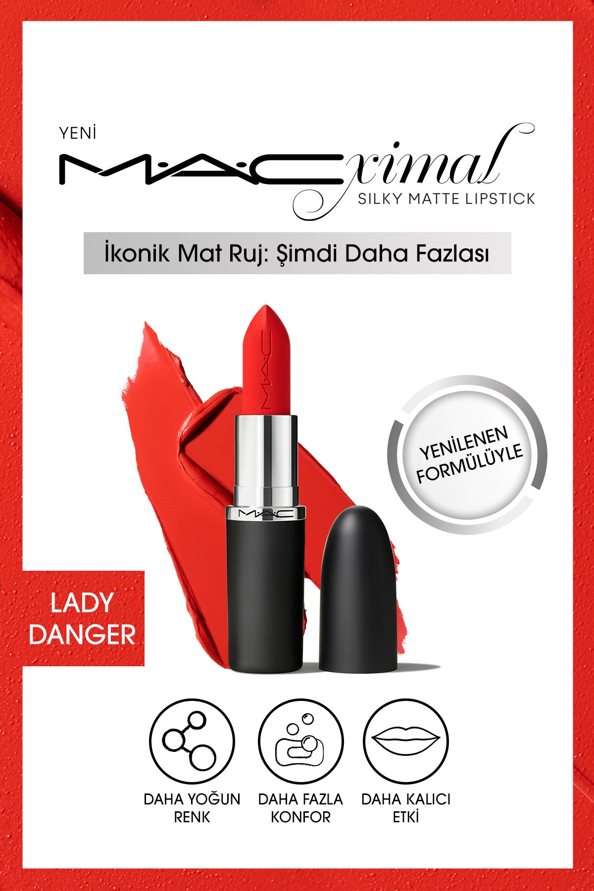 M.A.C M·a·cxımal Silky Matte Lipstick Nemlendirme Etkili Yoğun Renk Sağlayan Ruj - Lady Danger
