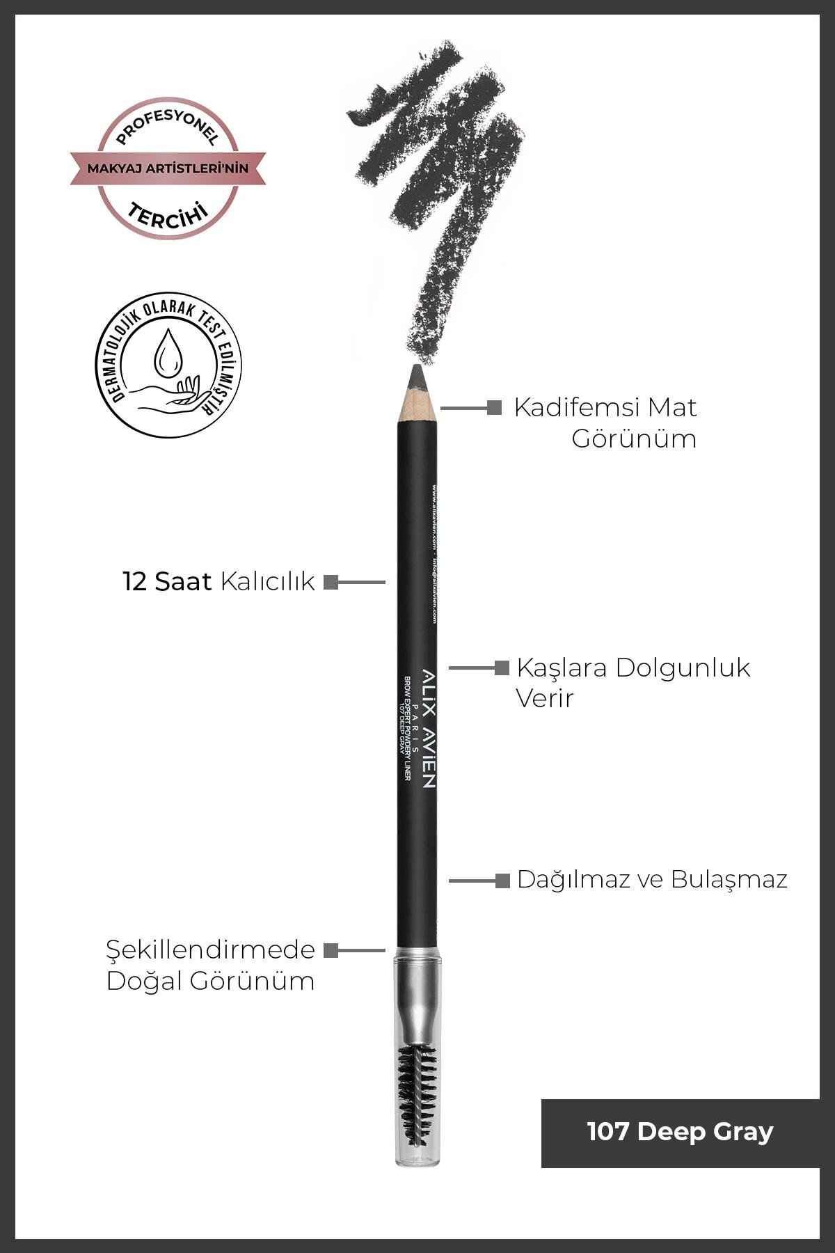 Alix Avien Fırçalı Yumuşak Uçlu Belirginleştirici Gri Kaş Kalemi-Eyebrow Expert Powdery Liner 107 Deep Gray