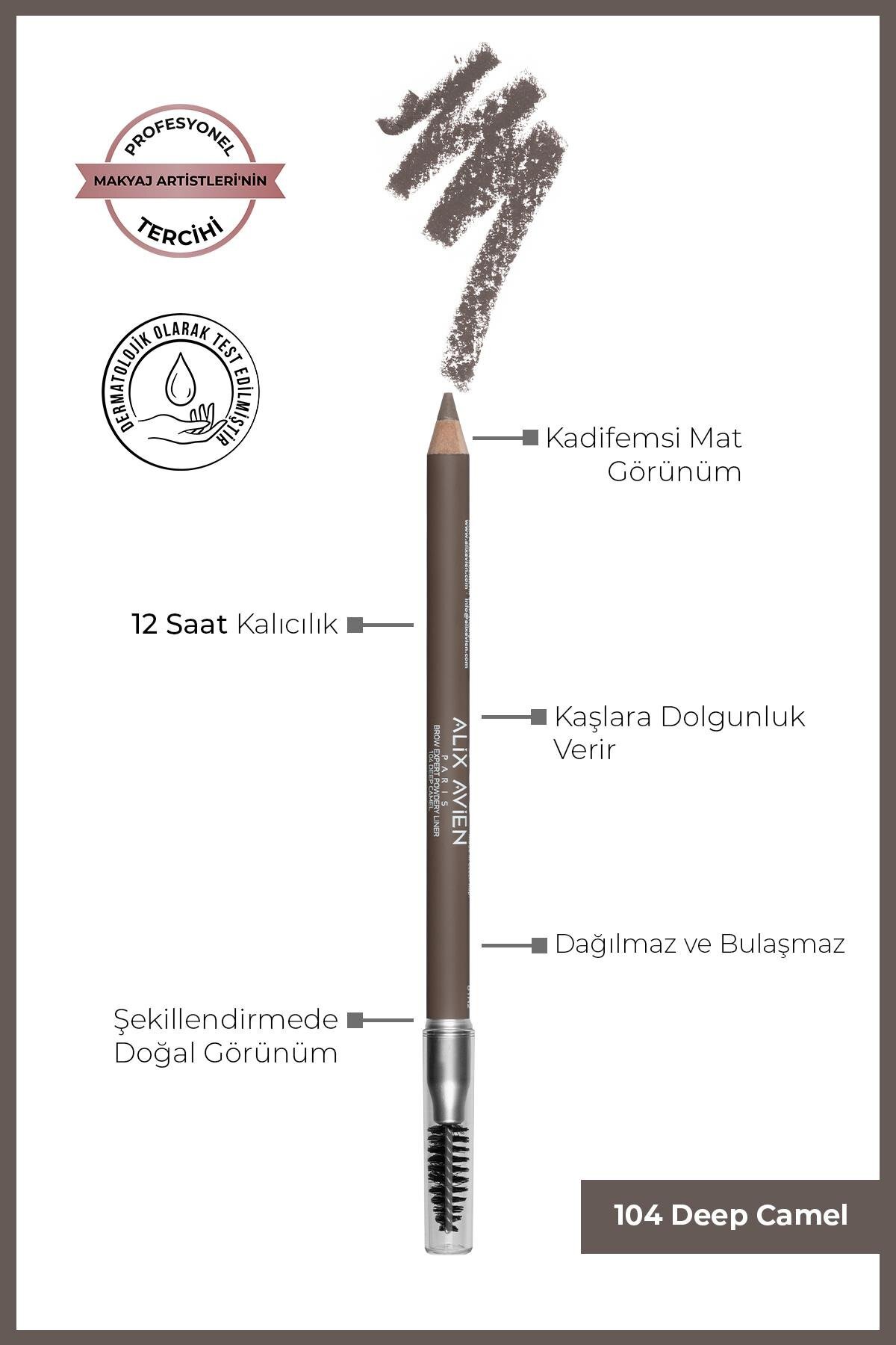 Alix Avien Fırçalı Yumuşak Uçlu Belirginleştirici Kahverengi Kaş Kalemi-Eyebrow Expert Powdery Liner 104 Camel