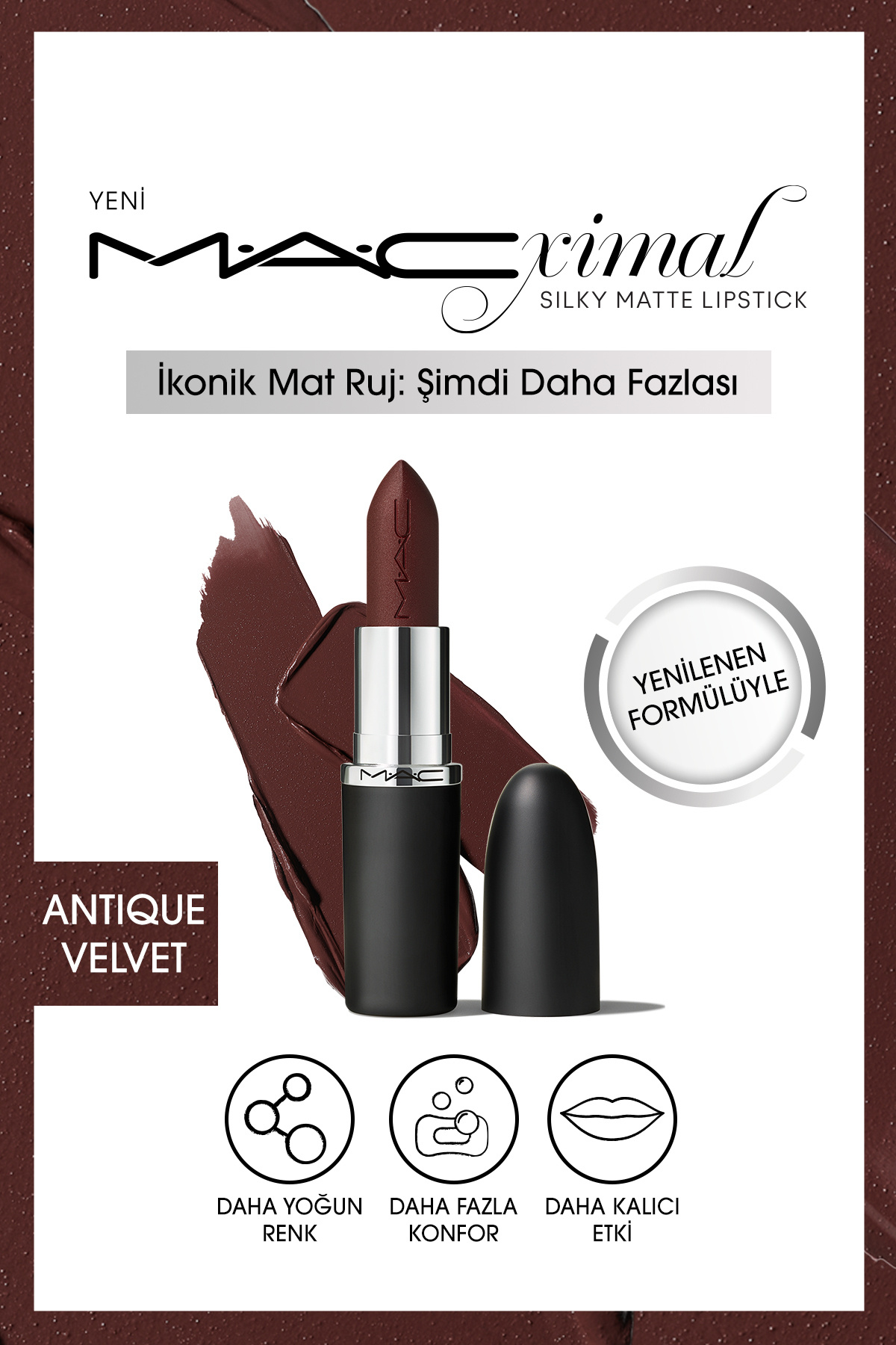 M.A.C M·A·CXIMAL Silky Matte Lipstick Nemlendirme Etkili Yoğun Renk Sağlayan Ruj - Antique Velvet