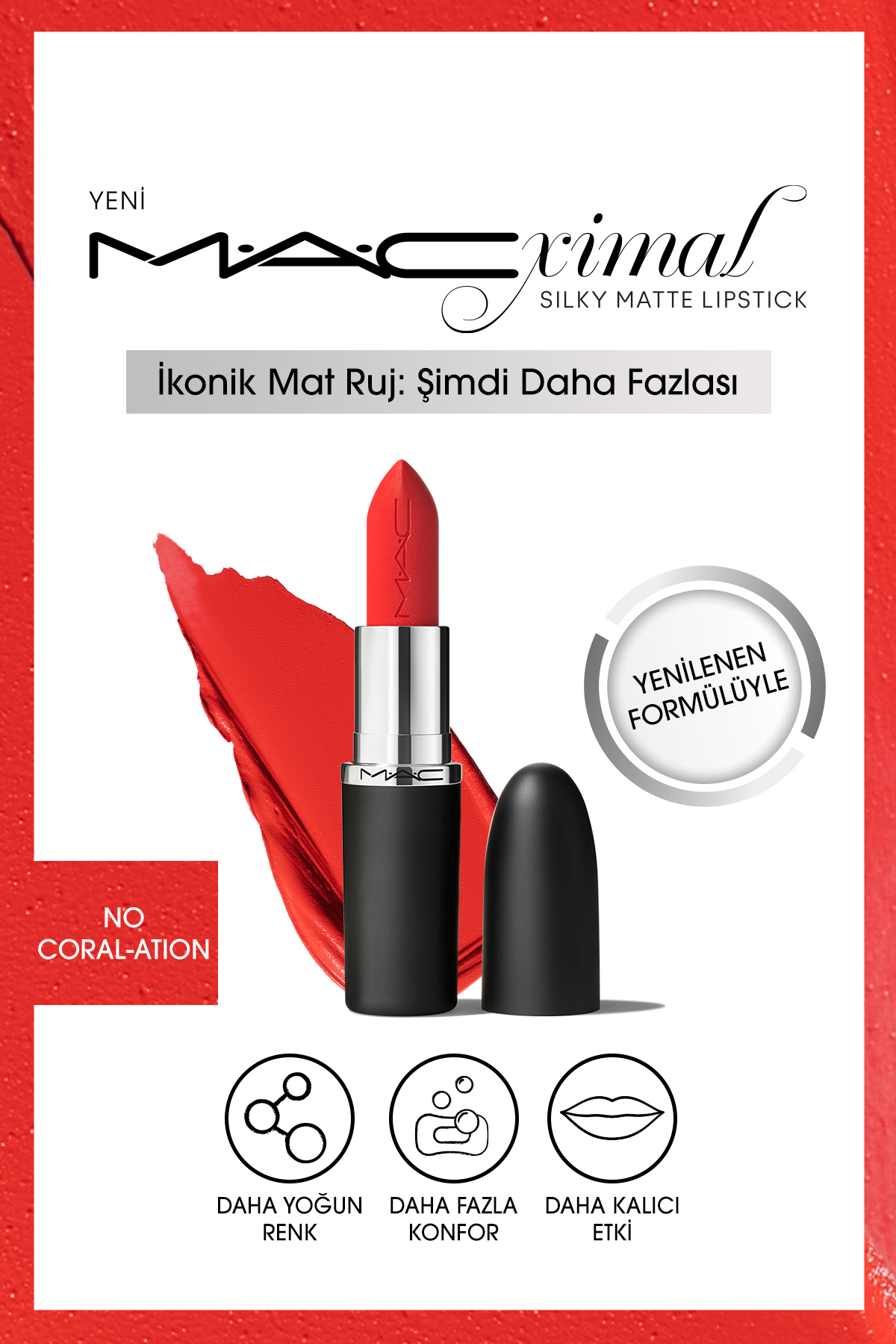 M.A.C M·A·CXIMAL Silky Matte Lipstick Nemlendirme Etkili Yoğun Renk Sağlayan Ruj - No Coral-ation