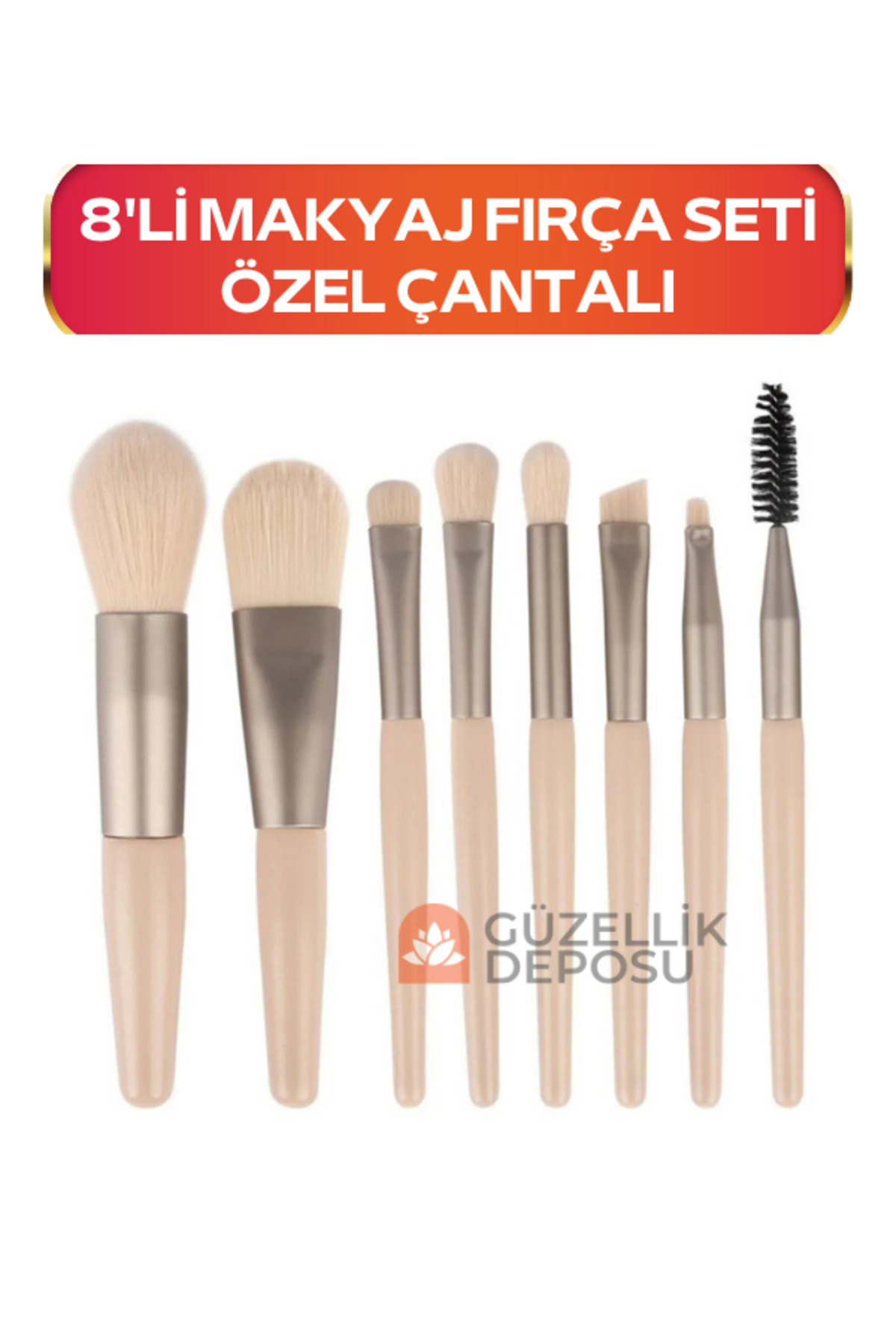 Güzellik Deposu Çantalı 8li Lüks Profesyonel Makyaj Fırça Seti