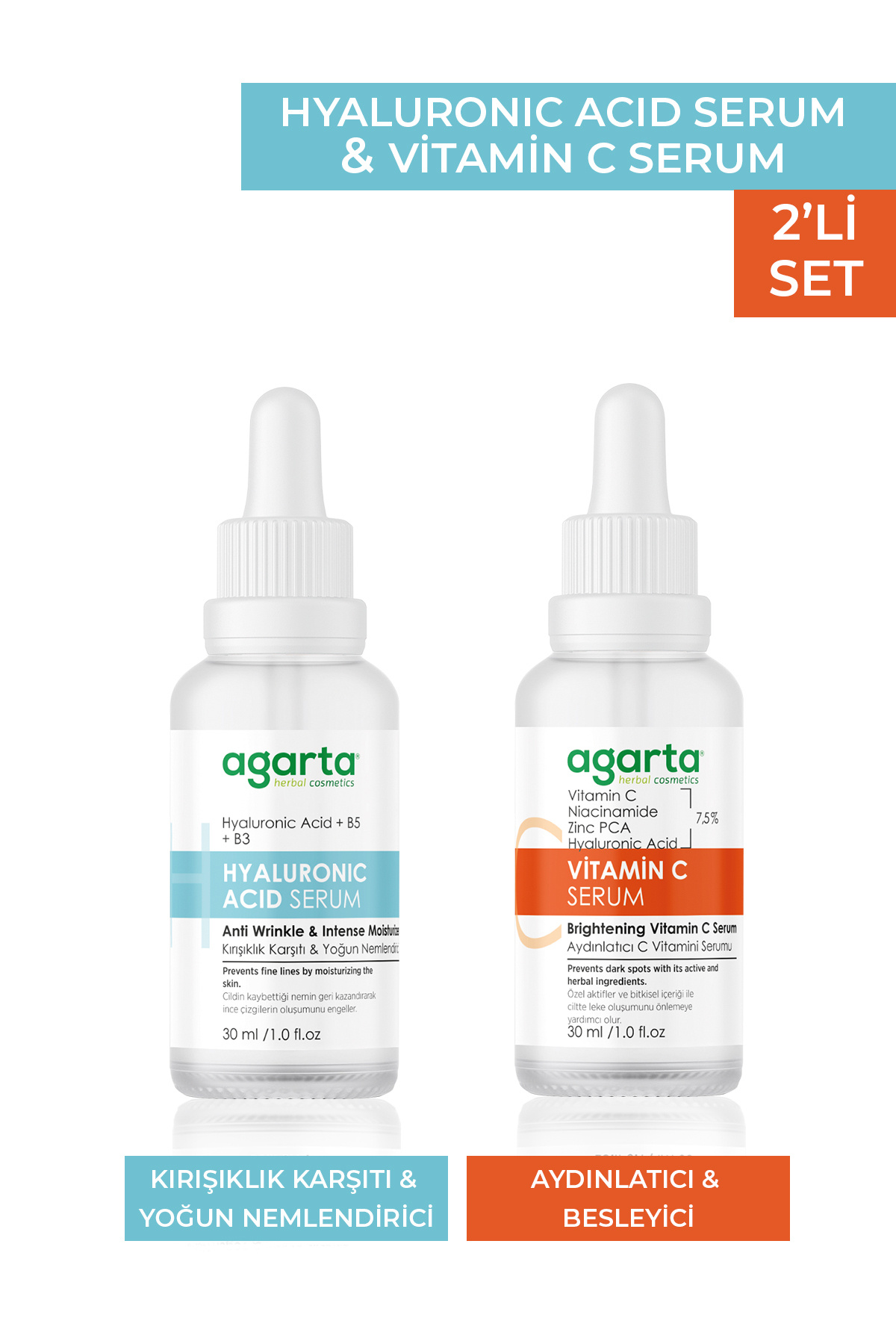 Agarta Cilt Aydınlatıcı Yoğun Nemlendiricili Bakım Seti ( Hyaluronıc + C Vitamini)