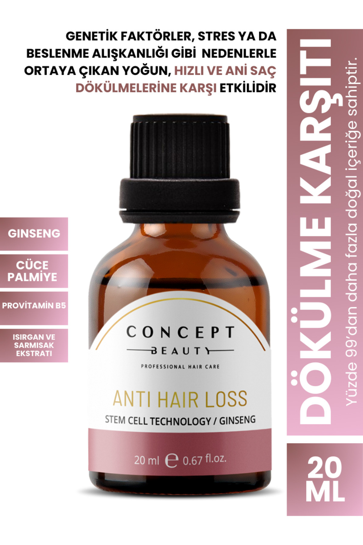 Concept Beauty Dökülme Önleyici Bakım Shot'ı – Ginseng-nane Yağı-sarımsak Ekstratı-kafein Özlü Saç Serumu (20 Ml)