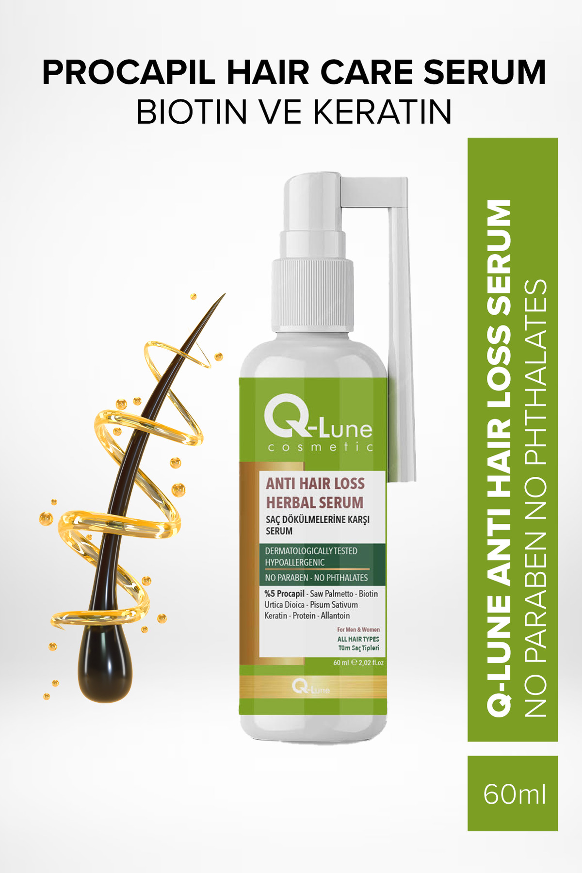Q Lune Saç Dökülme Karşıtı Etkili Formül Procapil (%5) Serum/sprey 60ml (ANTİ HAİR LOSS HERBAL SPRAY/SERUM)