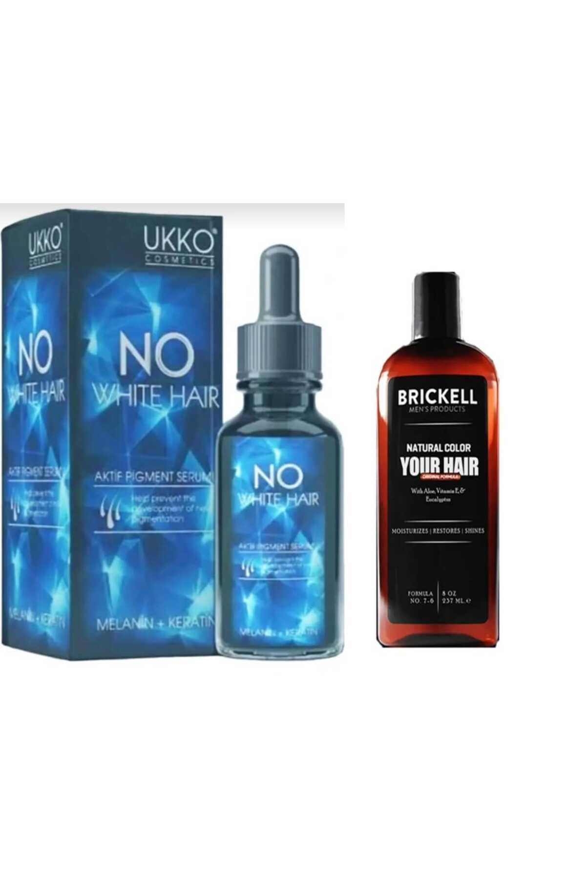 UKKO Cosmetics Hair Aktif Pigment Melanin Kratin Saç Serumu Ve Brickell Saç Beyazlık Giderici İle