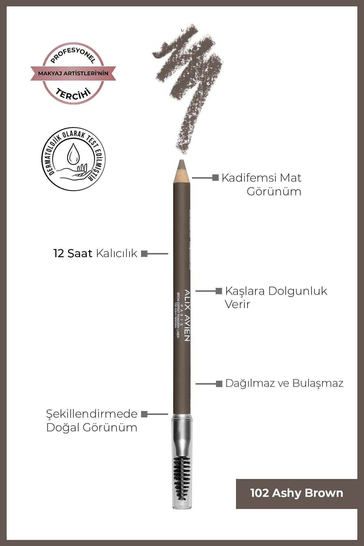 Alix Avien Fırçalı Yumuşak Uçlu Belirginleştirici Kahverengi Kaş Kalemi-Eyebrow Expert Powdery Liner 102 Ashy