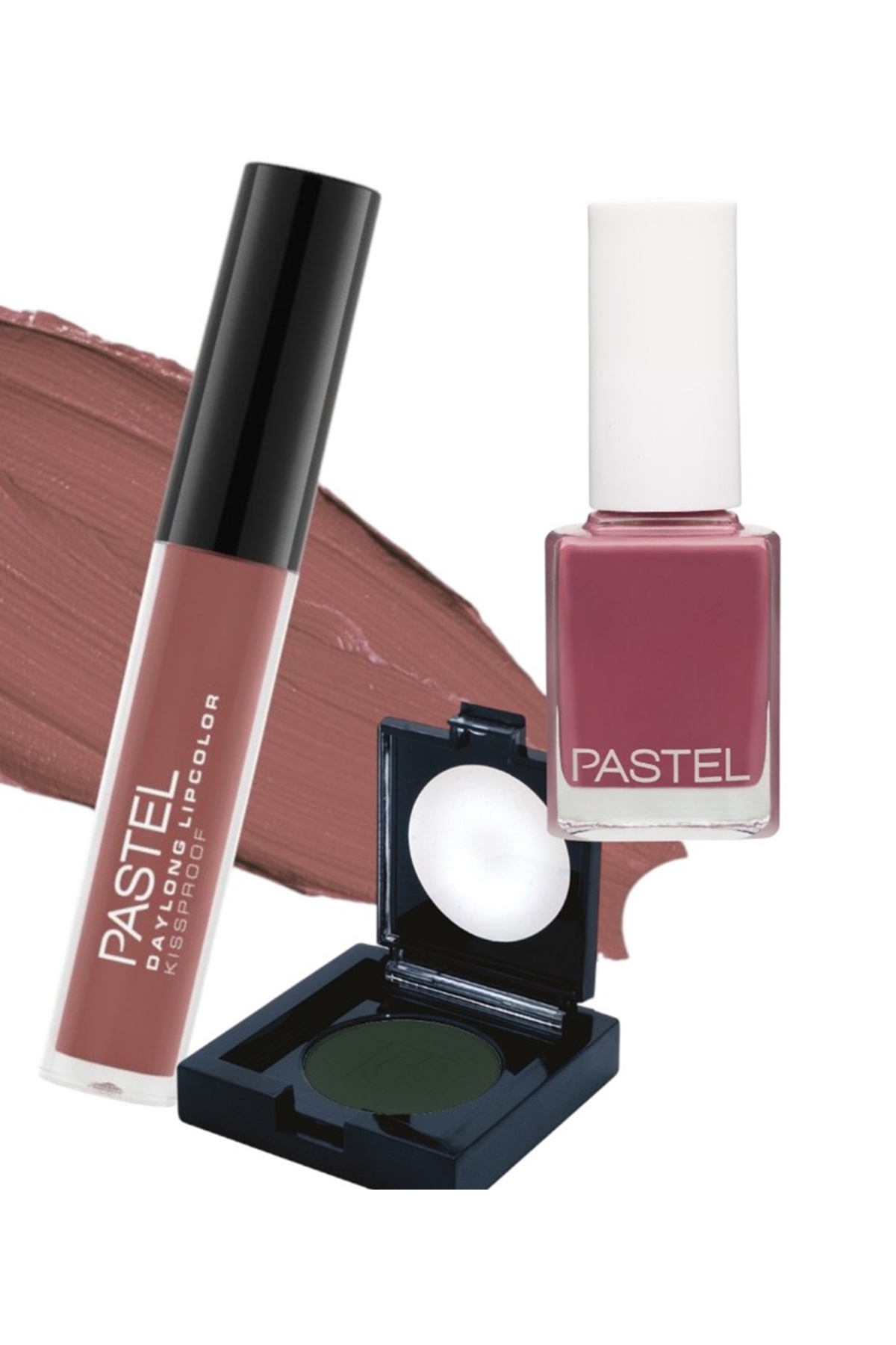 Pastel Daylong Lipcolor Kissproof - Likit Mat Ruj 20 + Oje 427 + Cecile Mat Far 707