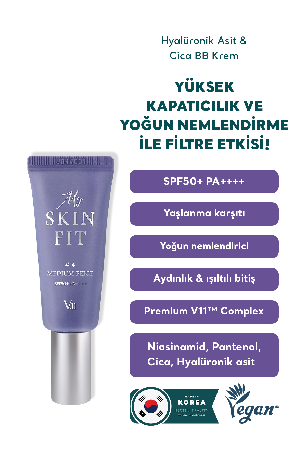 Village 11 Factory Village11 Factory My Skin Fit BB Cream SPF50+ PA++++ Medium Beige 20ml-Hyalüronik Asit& Cica BB Krem