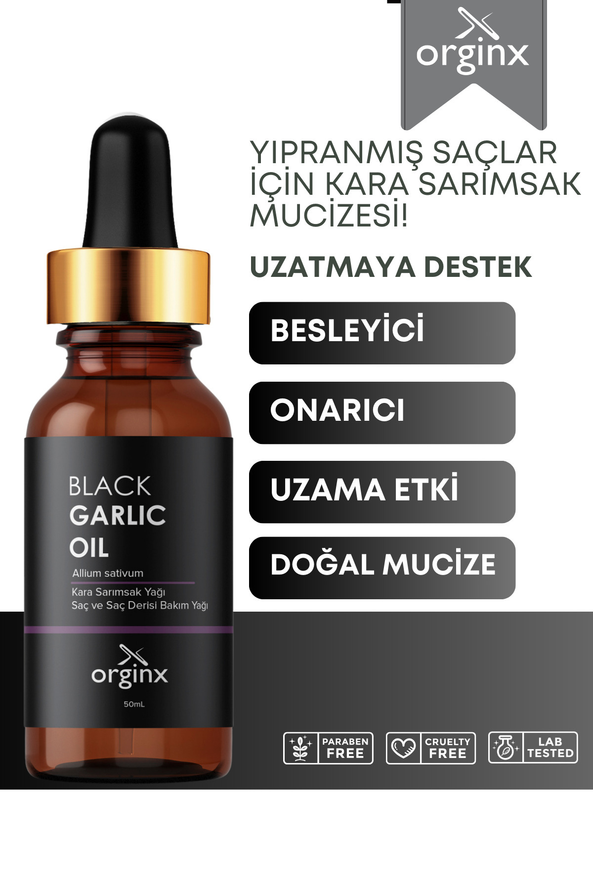 Orginx Hızlı Saç Uzatan, Aşırı Yıpranmış Ve Dökülen Saçlara Özel Kara Sarımsak Yağı 50 ml