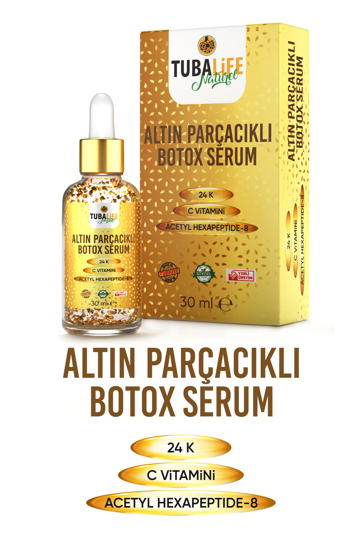 TUBALİFE 24k Altın Parçacıklı Kırışıklık Karşıtı Botoks Etkili Cilt Bakım Serumu - Yaşlanma Karşıtı - 30 ml