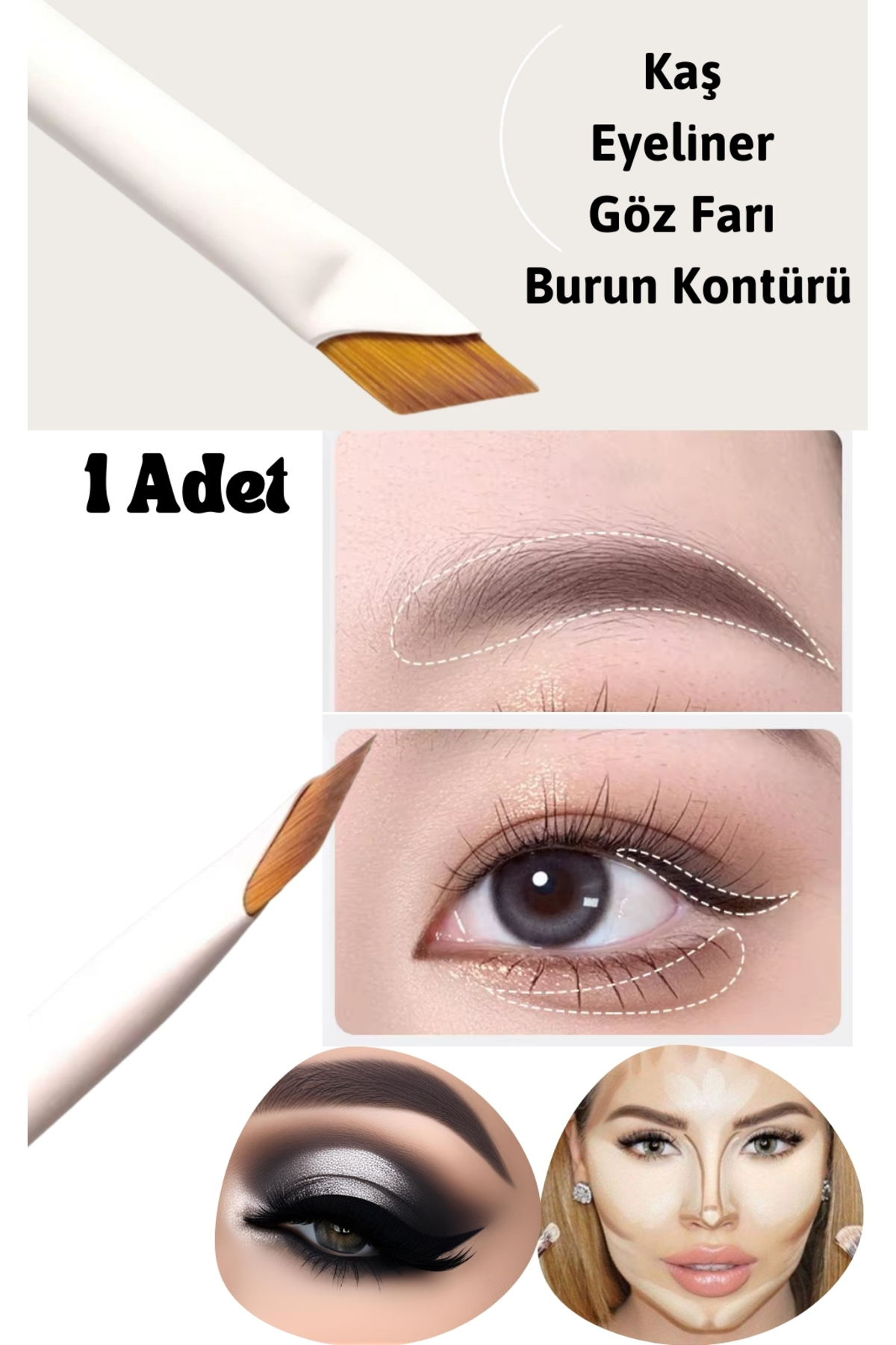 Melien Çekici Kaş Fırçası Dumanlı Göz Farı Kalemi Fırçası Eyeliner Çekme Burun Kontur Makyaj Fırçası Aksesuar