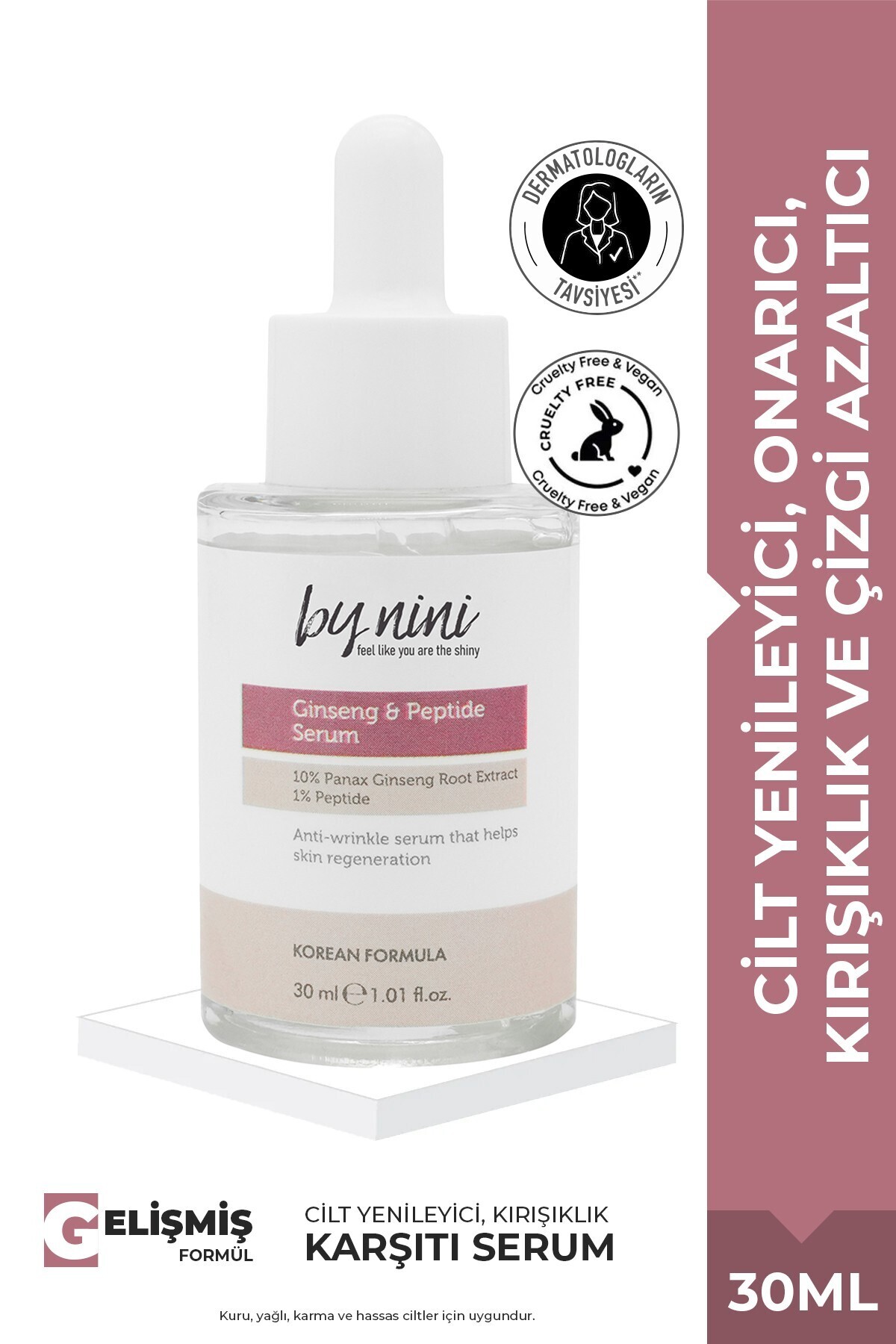 By Nini Cilt Yenileyici, Onarıcı, Kırışıklık ve Çizgi Azaltıcı Ginseng & Peptide Serum 30 ML