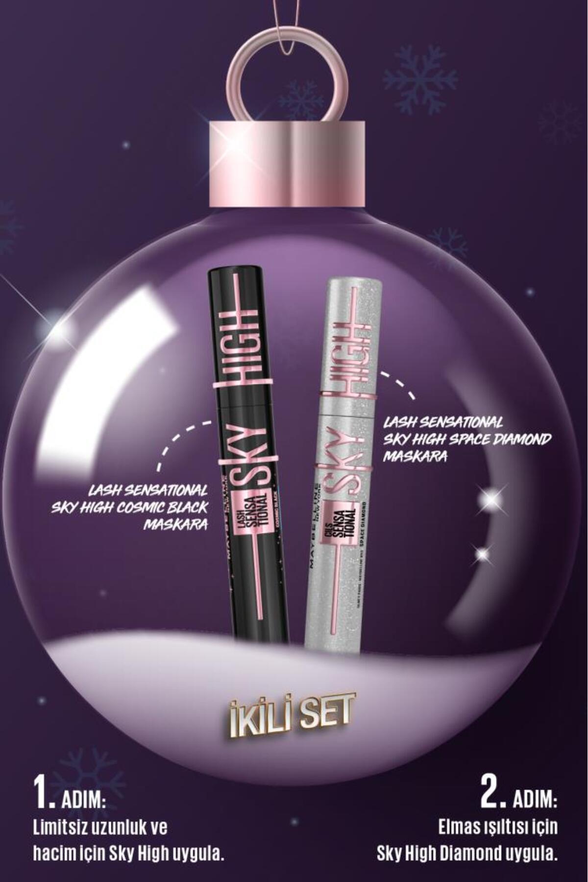 Maybelline New York Lash Sensational Sky High Space Diamond - Elmas Işıltılı & Cosmic Black Siyah Maskara Seti