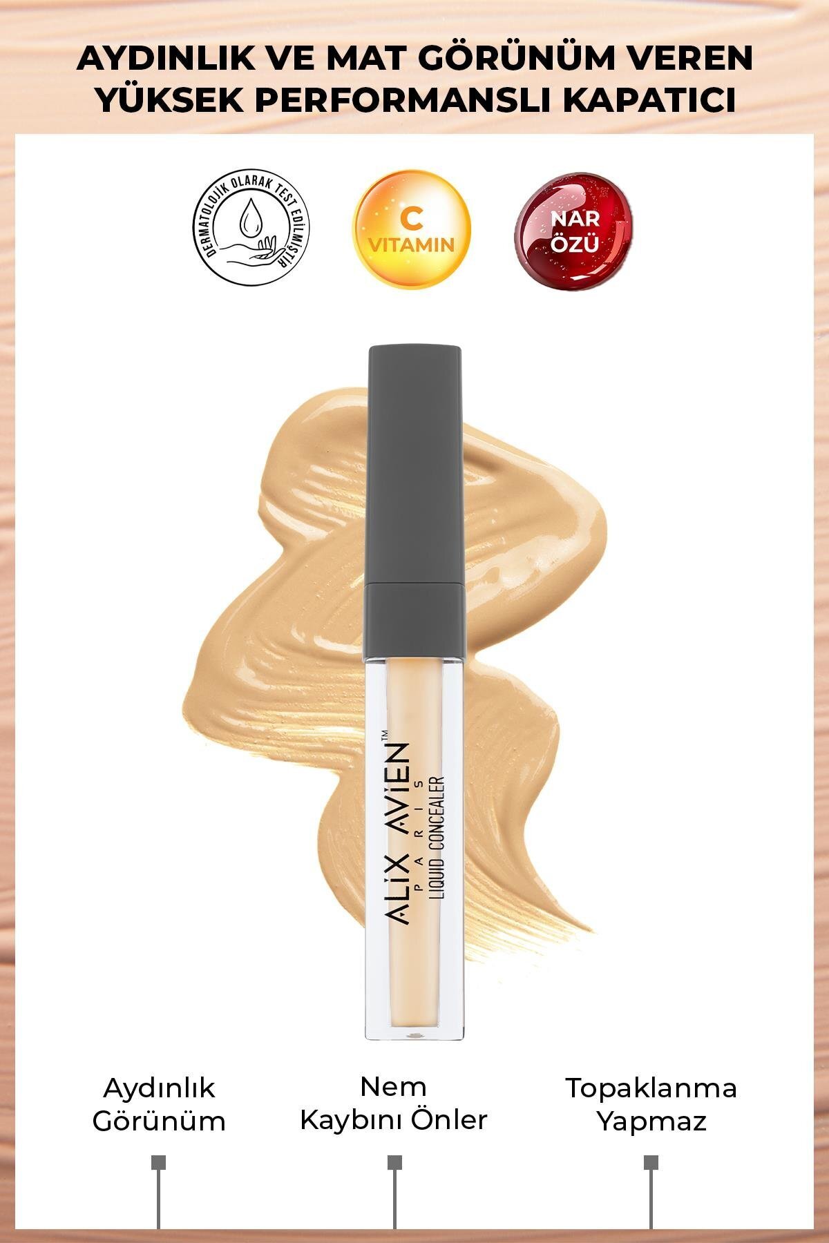 Alix Avien Likit Göz Altı Kapatıcısı - Orta Ten Nötr Cilt Alt Tonu - Liquid Concealer 106 Creamy