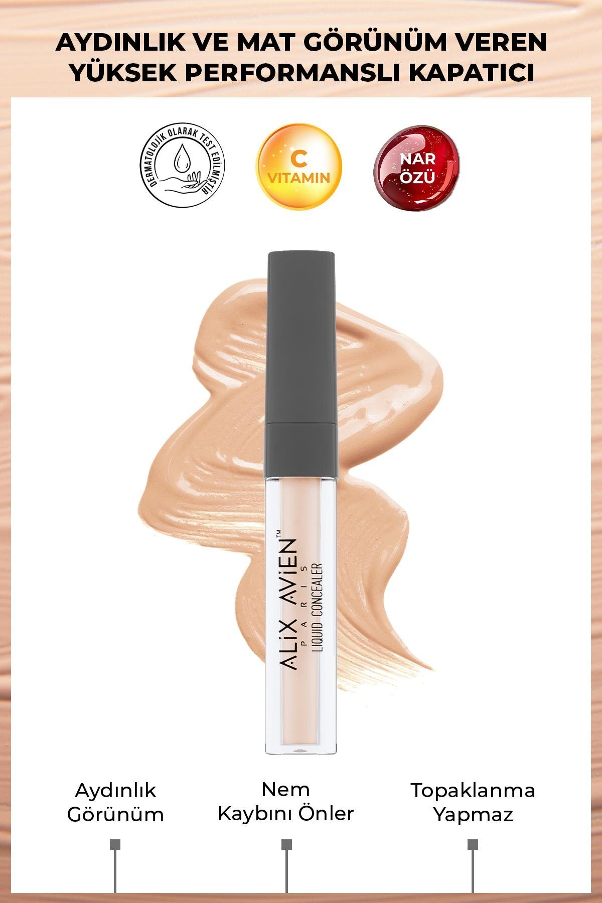 Alix Avien Likit Göz Altı Kapatıcısı - Açık Ten Soğuk Cilt Alt Tonu - Liquid Concealer 103 Creamy Beige