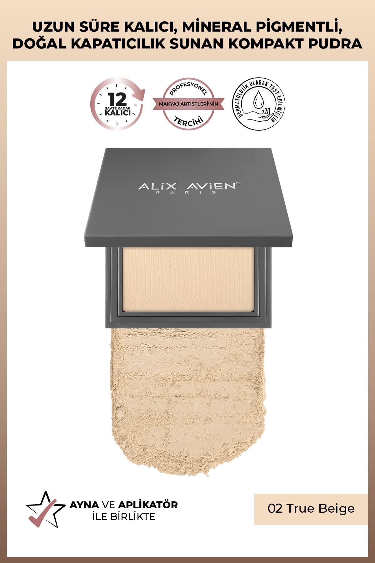 Alix Avien Kompakt Pudra - 12 Saate Kadar Kalıcılık - Soğuk Cilt Alt Tonu - Compact Powder 02 True Beige