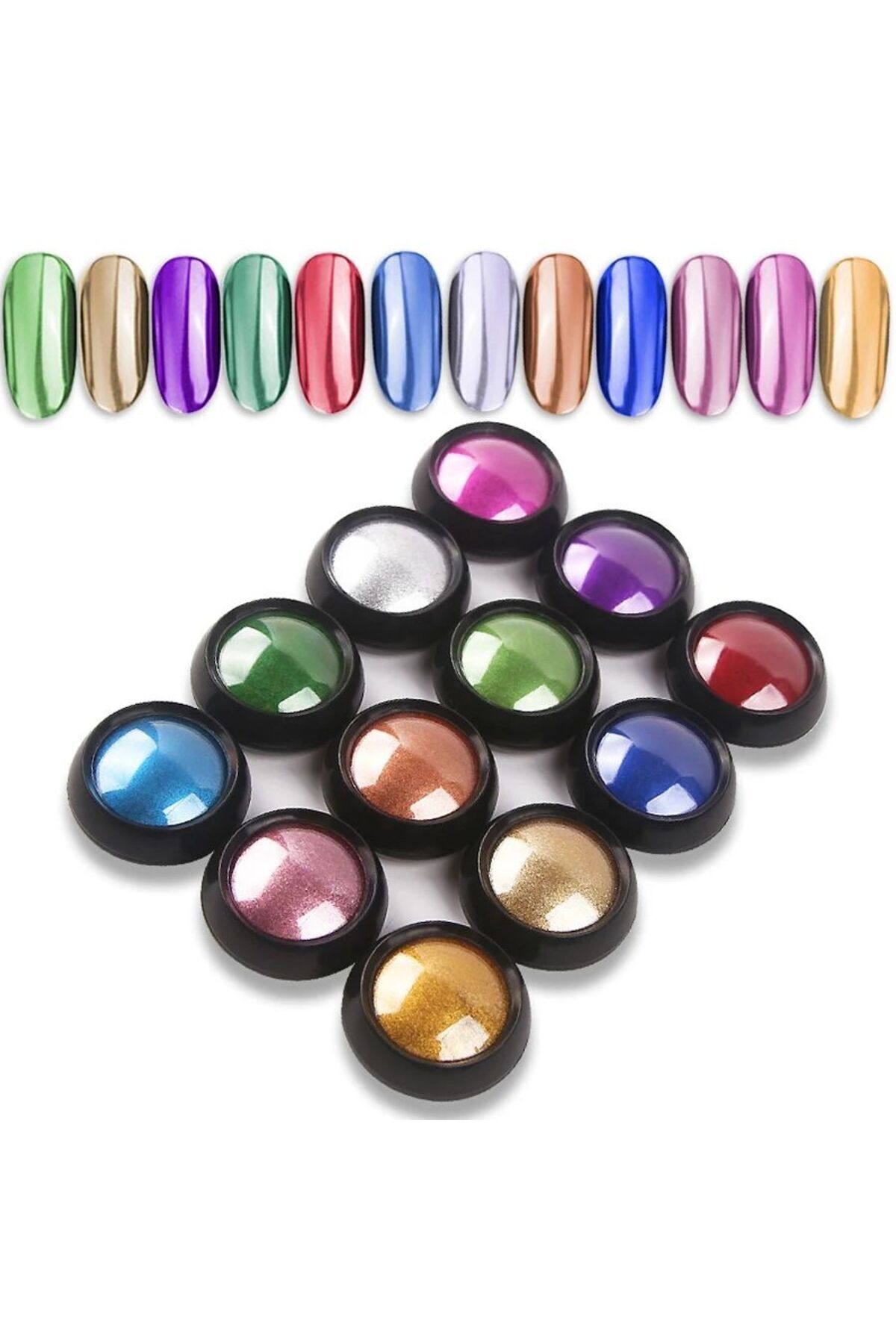 Beauty Box 12 Adet Nail Art Ayna Tozu Set Metallic Effect Chrome Flakes Dust Kalıcı Oje Protez Tırnak